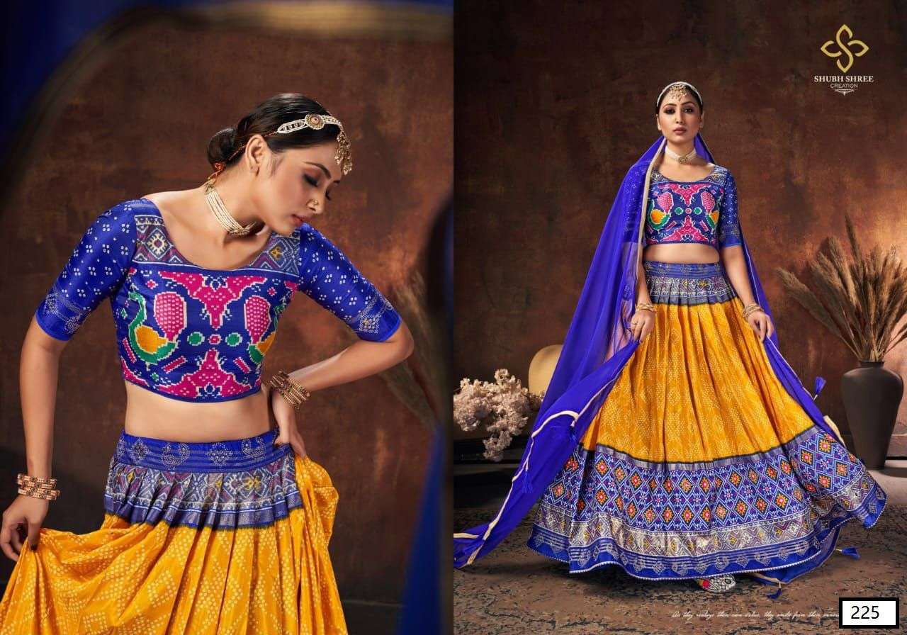 PANGHAT BY SHUBH SHREE 221 TO 230 SERIES DESIGNER BEAUTIFUL NAVRATRI COLLECTION OCCASIONAL WEAR & PARTY WEAR VELVETLEHENGAS AT WHOLESALE PRICE