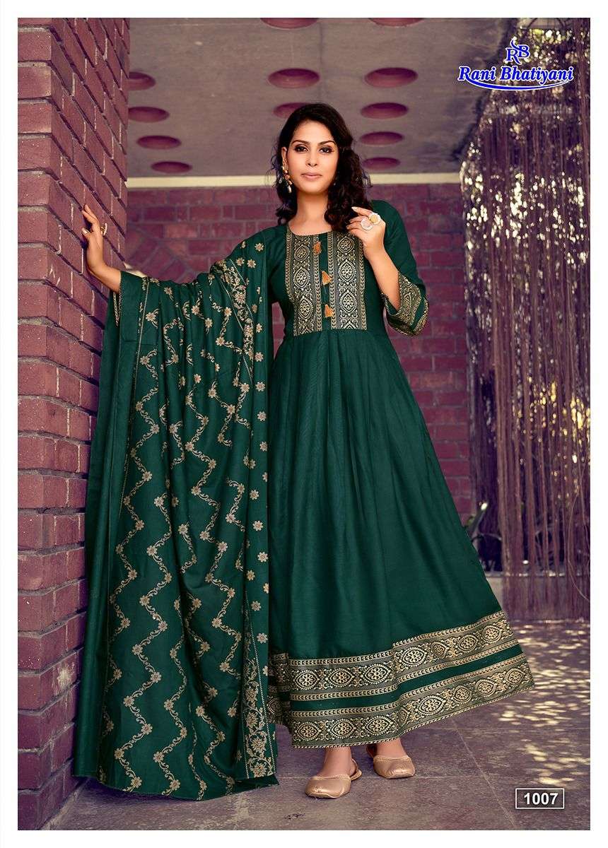 ANKITA VOL-2 BY RANI BHATIYANI 1001 TO 1008 SERIES BEAUTIFUL STYLISH FANCY COLORFUL CASUAL WEAR & ETHNIC WEAR RAYON FOIL PRINT GOWNS WITH DUPATTA AT WHOLESALE PRICE