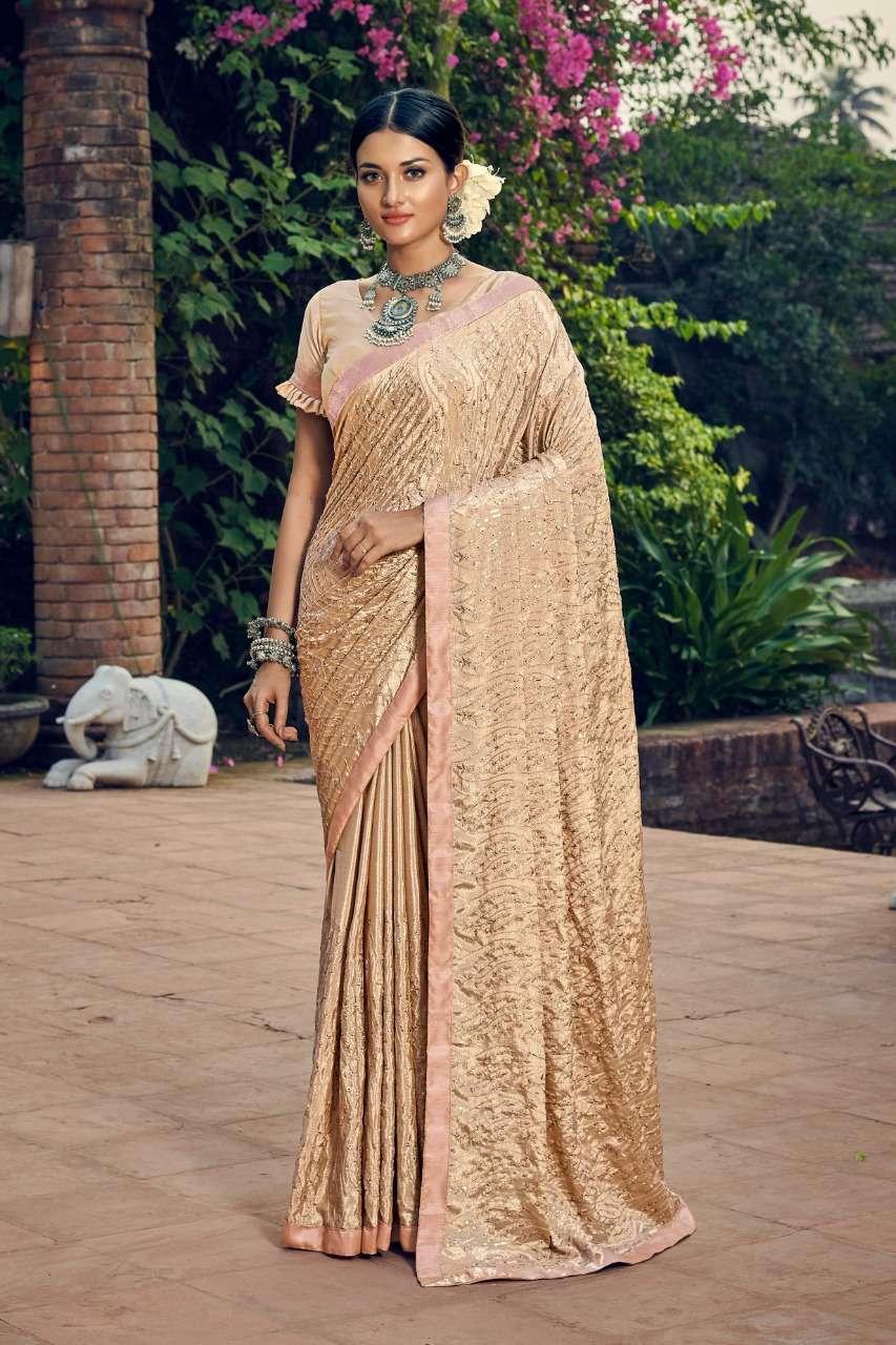 METALIC SEQUENCE BY YADU NANDAN FASHION 01 TO 06 SERIES INDIAN TRADITIONAL WEAR COLLECTION BEAUTIFUL STYLISH FANCY COLORFUL PARTY WEAR & OCCASIONAL WEAR CREPE CHIFFON SAREES AT WHOLESALE PRICE