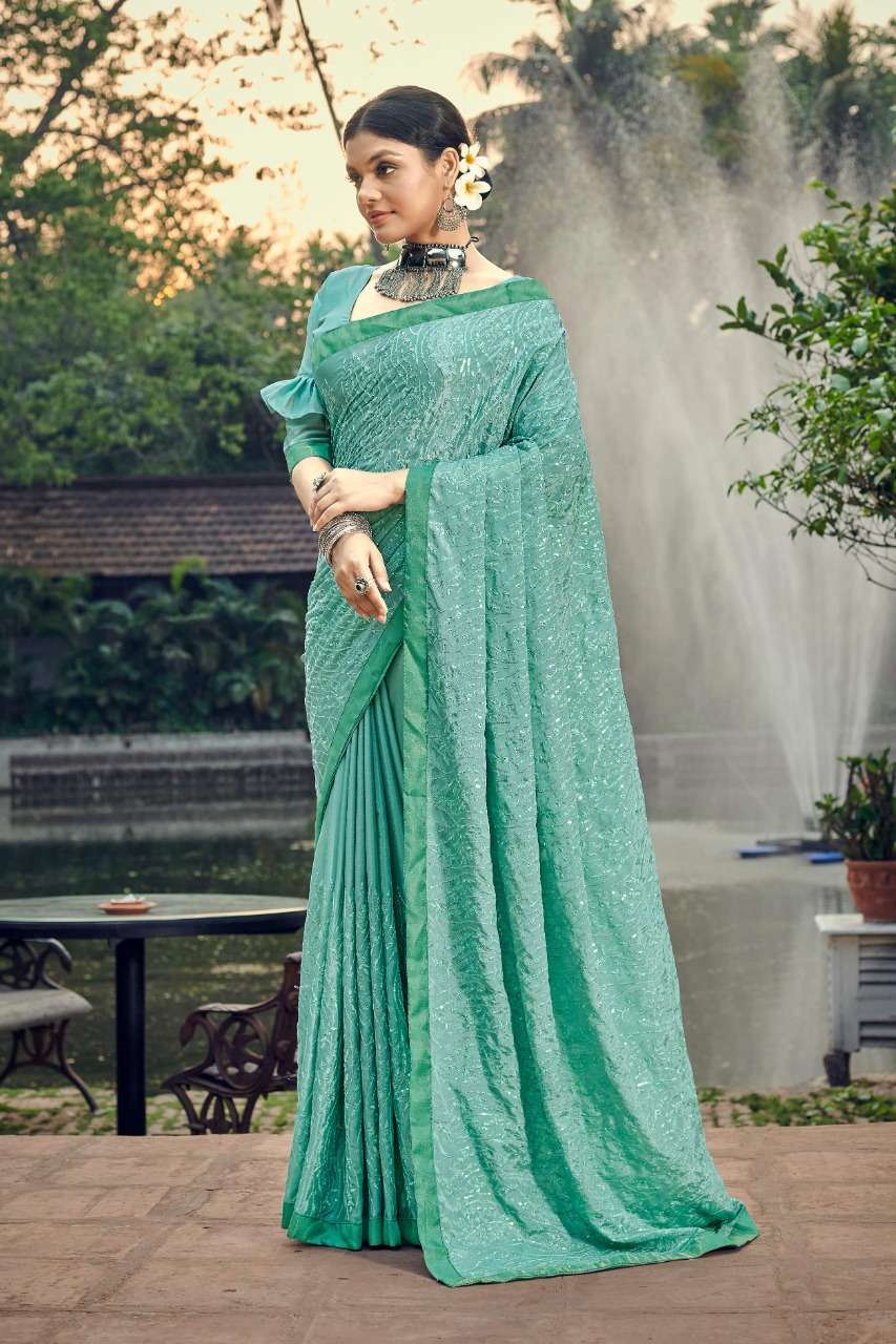 METALIC SEQUENCE BY YADU NANDAN FASHION 01 TO 06 SERIES INDIAN TRADITIONAL WEAR COLLECTION BEAUTIFUL STYLISH FANCY COLORFUL PARTY WEAR & OCCASIONAL WEAR CREPE CHIFFON SAREES AT WHOLESALE PRICE