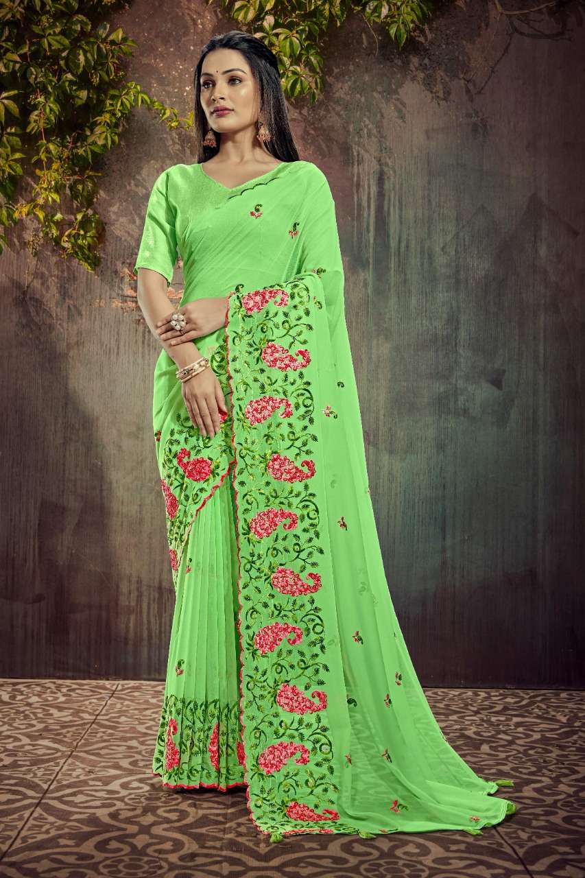 PRISTI GEORGETTE BY YADU NANDAN FASHION 01 TO 04 SERIES INDIAN TRADITIONAL WEAR COLLECTION BEAUTIFUL STYLISH FANCY COLORFUL PARTY WEAR & OCCASIONAL WEAR GEORGETTE EMBROIDERED SAREES AT WHOLESALE PRICE