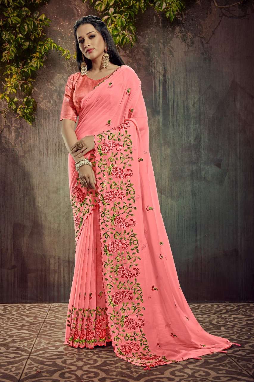 PRISTI GEORGETTE BY YADU NANDAN FASHION 01 TO 04 SERIES INDIAN TRADITIONAL WEAR COLLECTION BEAUTIFUL STYLISH FANCY COLORFUL PARTY WEAR & OCCASIONAL WEAR GEORGETTE EMBROIDERED SAREES AT WHOLESALE PRICE
