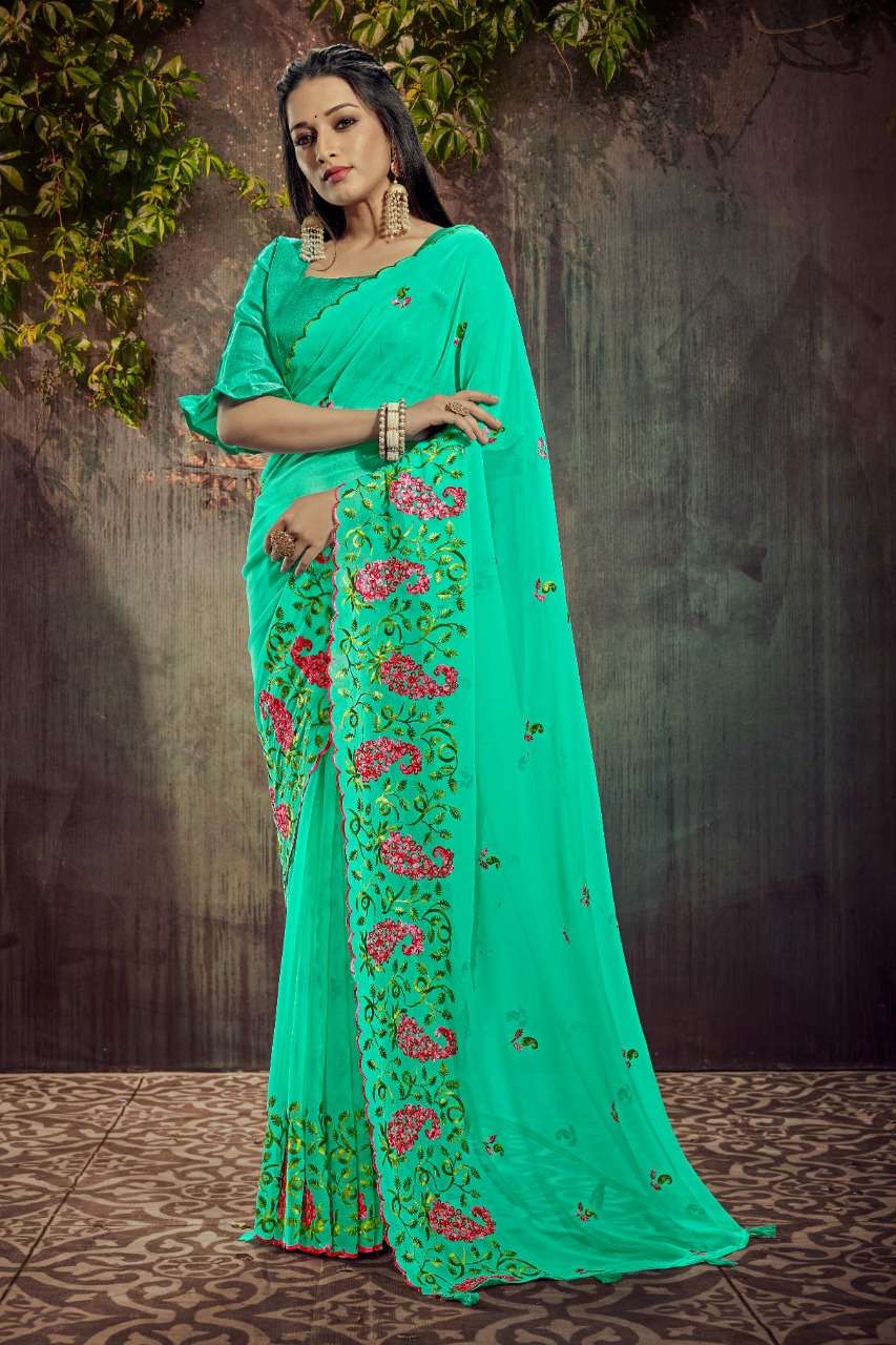 PRISTI GEORGETTE BY YADU NANDAN FASHION 01 TO 04 SERIES INDIAN TRADITIONAL WEAR COLLECTION BEAUTIFUL STYLISH FANCY COLORFUL PARTY WEAR & OCCASIONAL WEAR GEORGETTE EMBROIDERED SAREES AT WHOLESALE PRICE