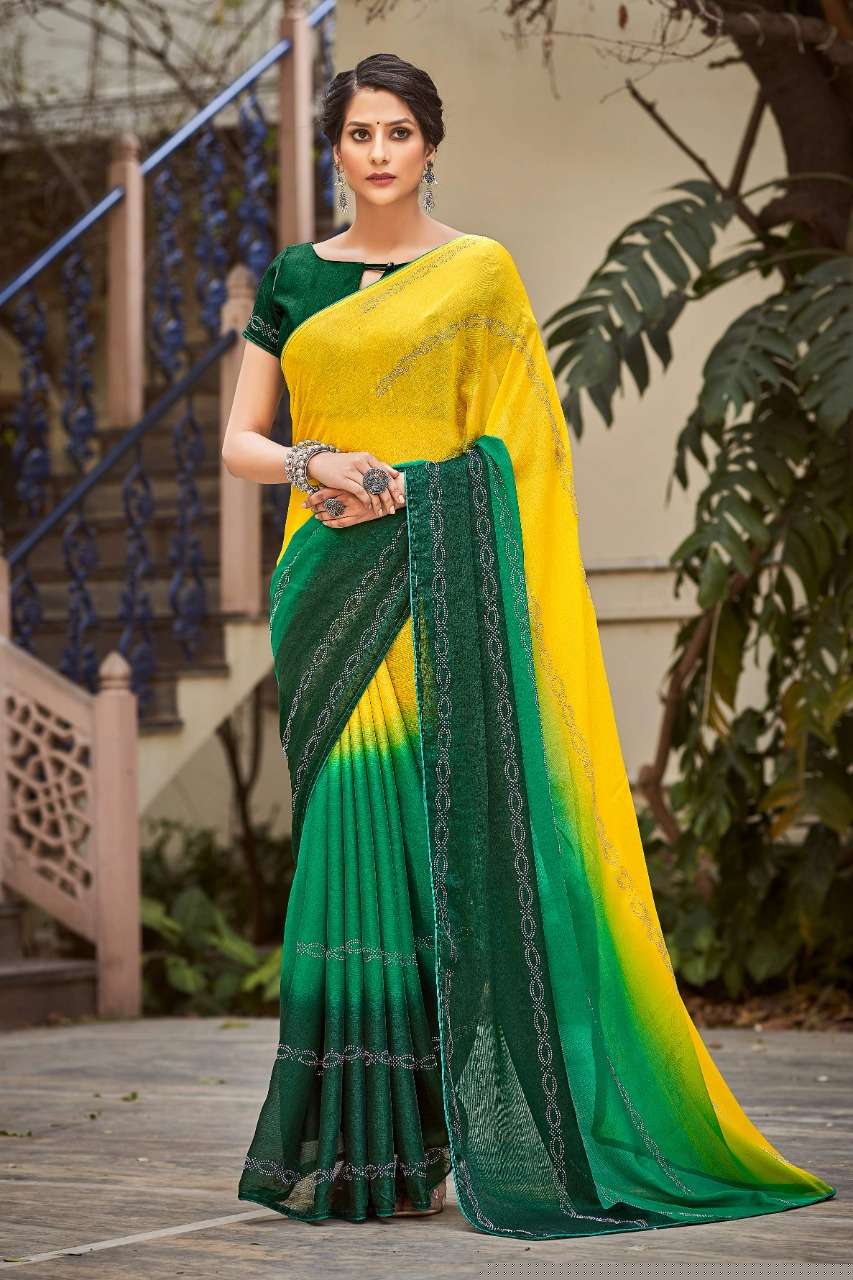 PINKVILLA SWAROVSKI BY YADU NANDAN FASHION 01 TO 05 SERIES INDIAN TRADITIONAL WEAR COLLECTION BEAUTIFUL STYLISH FANCY COLORFUL PARTY WEAR & OCCASIONAL WEAR MOSS CHIFFON SAREES AT WHOLESALE PRICE