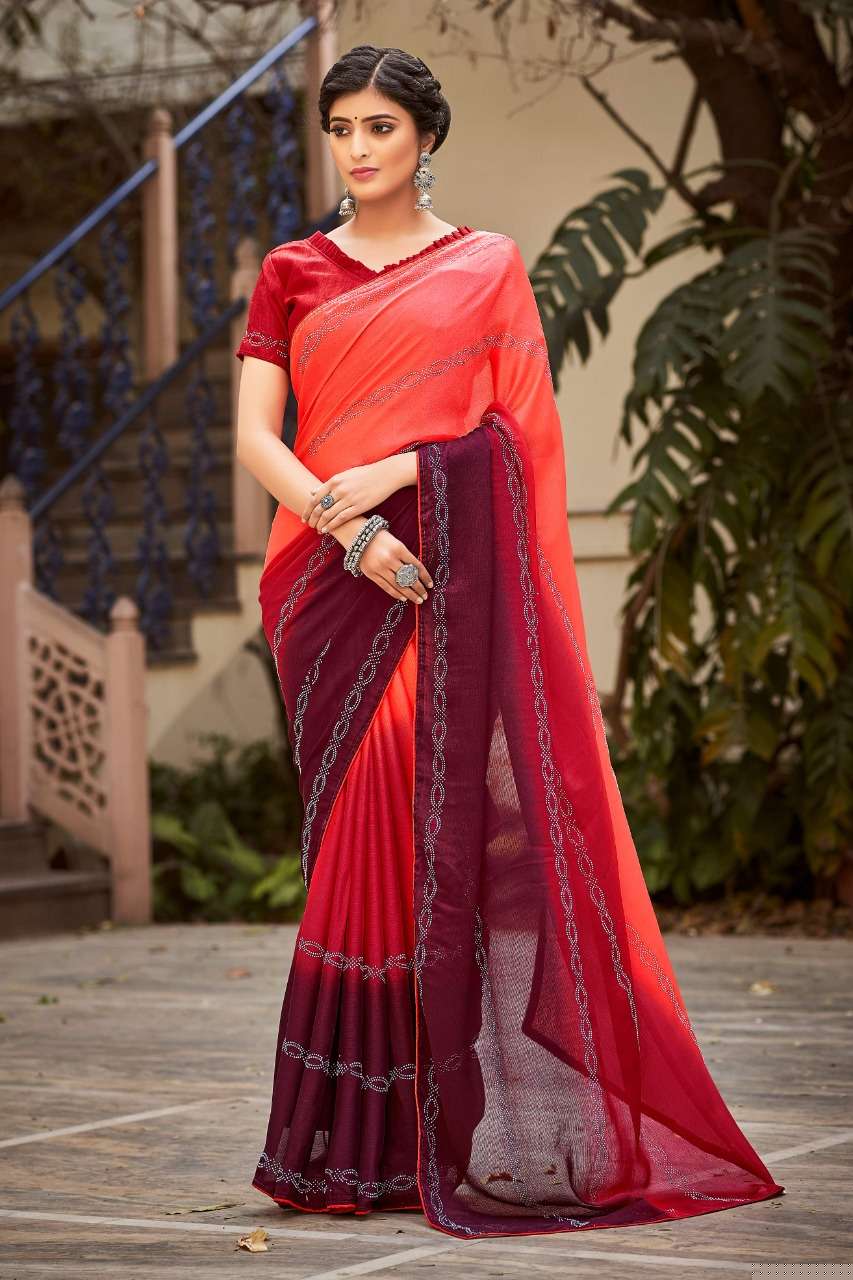 PINKVILLA SWAROVSKI BY YADU NANDAN FASHION 01 TO 05 SERIES INDIAN TRADITIONAL WEAR COLLECTION BEAUTIFUL STYLISH FANCY COLORFUL PARTY WEAR & OCCASIONAL WEAR MOSS CHIFFON SAREES AT WHOLESALE PRICE