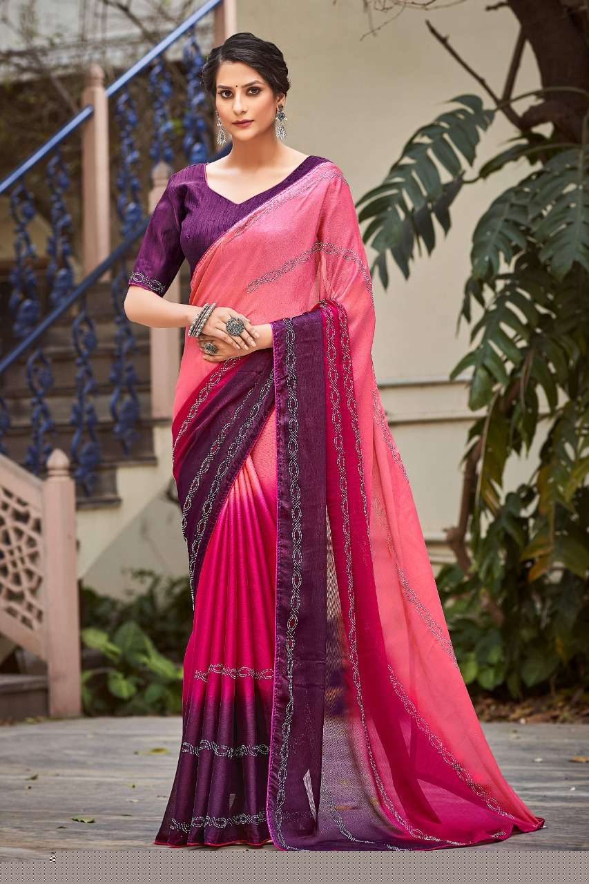 PINKVILLA SWAROVSKI BY YADU NANDAN FASHION 01 TO 05 SERIES INDIAN TRADITIONAL WEAR COLLECTION BEAUTIFUL STYLISH FANCY COLORFUL PARTY WEAR & OCCASIONAL WEAR MOSS CHIFFON SAREES AT WHOLESALE PRICE