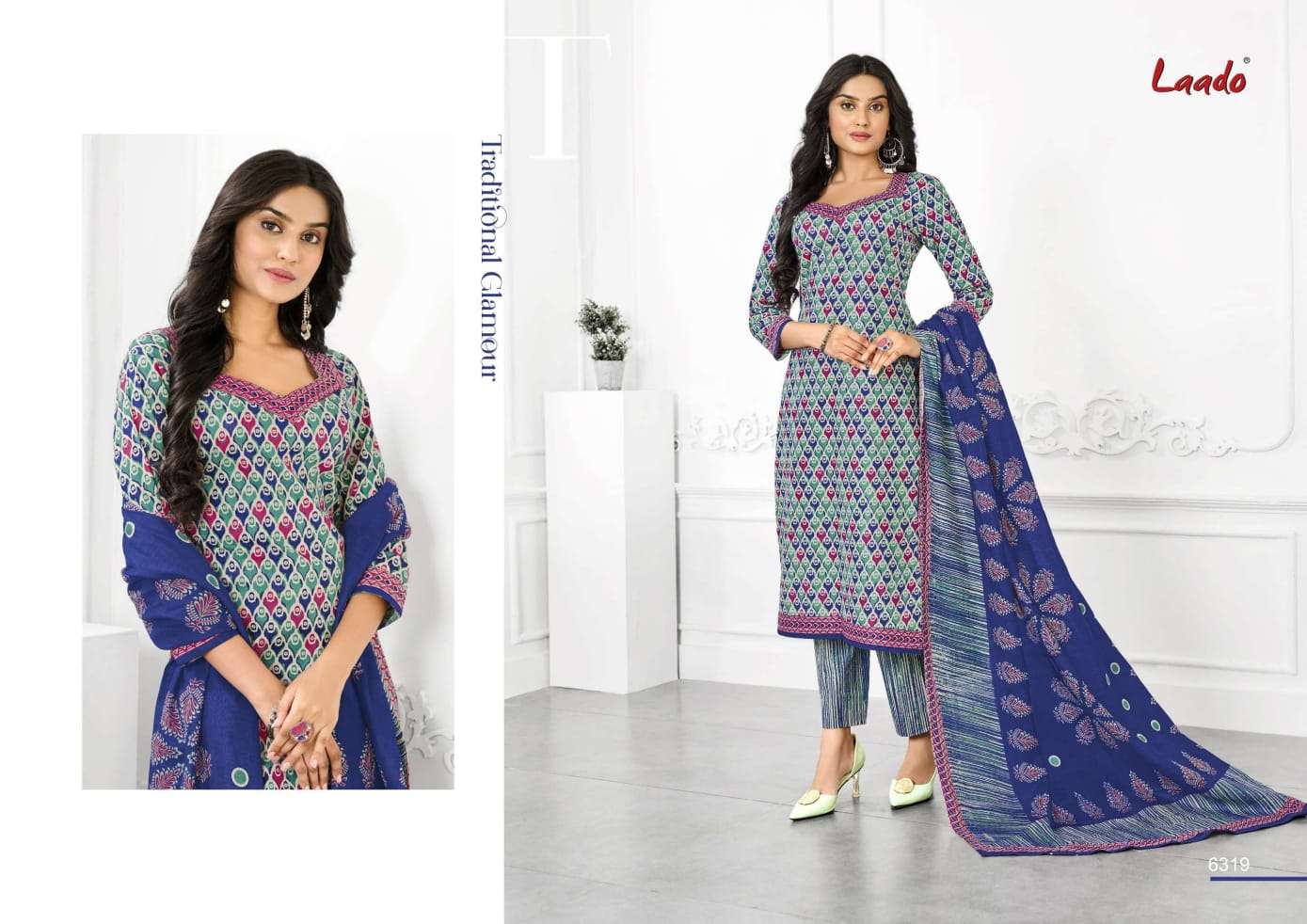 LAADO VOL-63 BY LAADO 6301 TO 6320 SERIES BEAUTIFUL SUITS STYLISH FANCY COLORFUL PARTY WEAR & OCCASIONAL WEAR PURE COTTON PRINTED DRESSES AT WHOLESALE PRICE