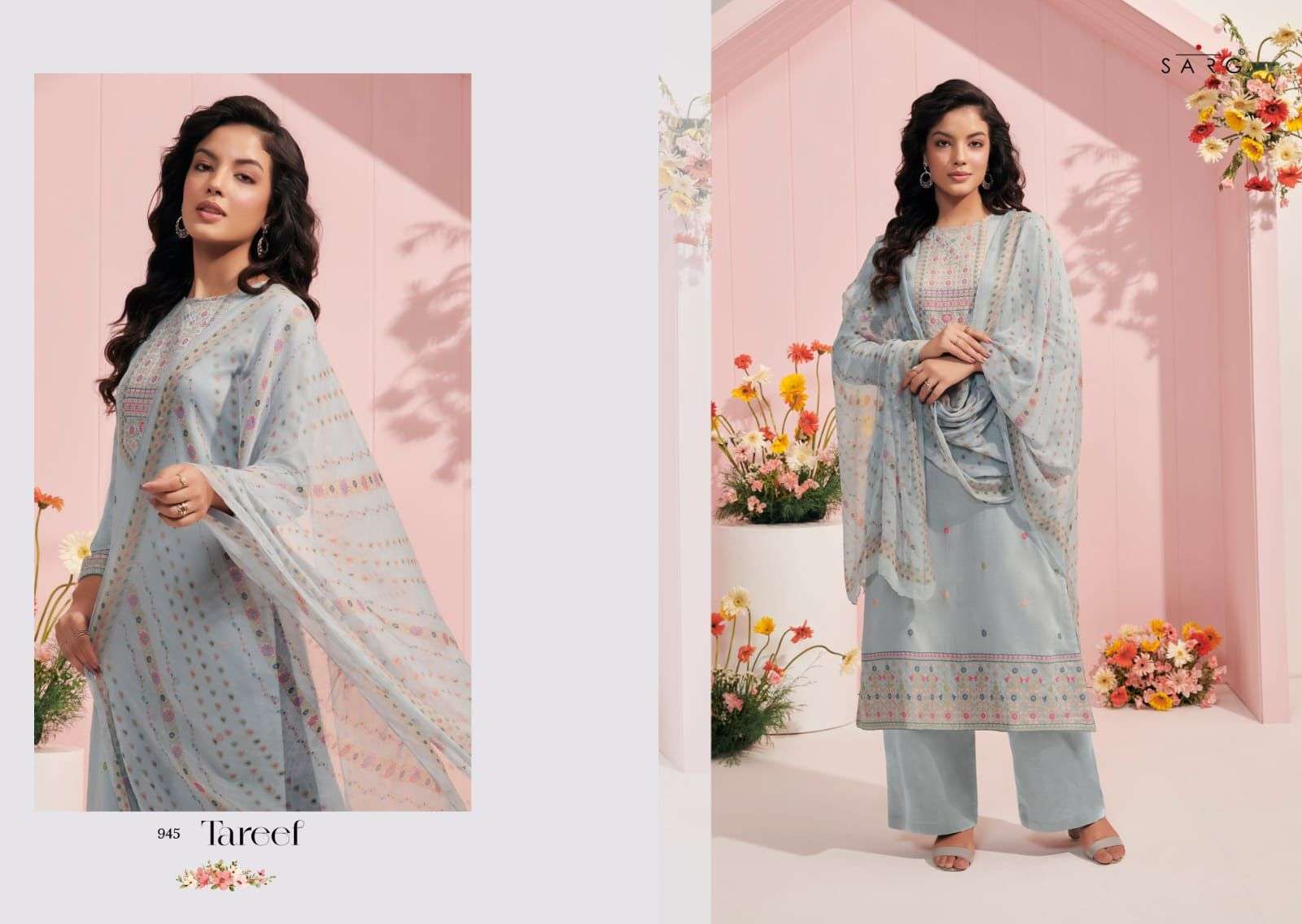 TAREEF BY SARG BEAUTIFUL SUITS COLORFUL STYLISH FANCY CASUAL WEAR & ETHNIC WEAR JACQUARD DRESSES AT WHOLESALE PRICE