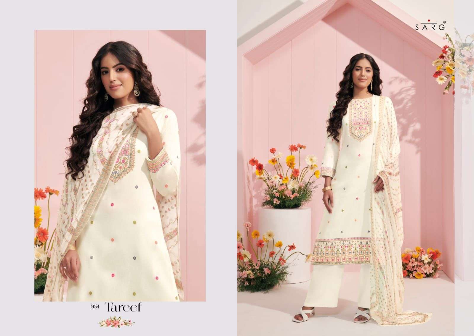 TAREEF BY SARG BEAUTIFUL SUITS COLORFUL STYLISH FANCY CASUAL WEAR & ETHNIC WEAR JACQUARD DRESSES AT WHOLESALE PRICE