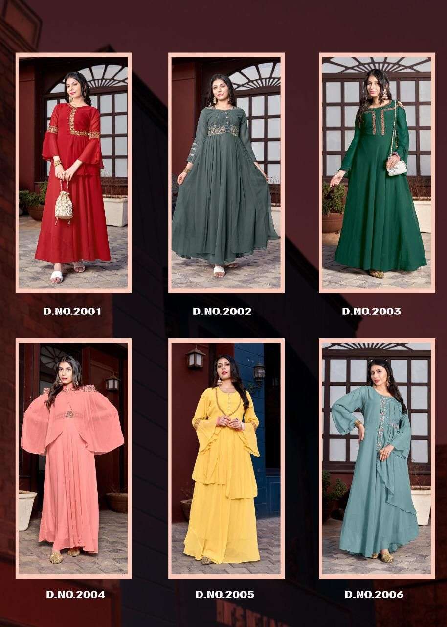 SASYA BY KANAK NX 2001 TO 2006 SERIES BEAUTIFUL STYLISH FANCY COLORFUL CASUAL WEAR & ETHNIC WEAR GEORGETTE EMBROIDERED GOWNS AT WHOLESALE PRICE