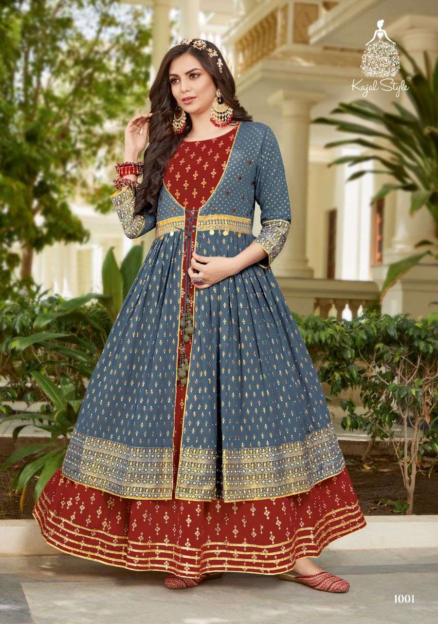 SRUG VOL-1 BY KAJAL STYLE 1001 TO 1008 SERIES BEAUTIFUL STYLISH FANCY COLORFUL CASUAL WEAR & ETHNIC WEAR COTTON PRINT GOWNS WITH SHRUG AT WHOLESALE PRICE