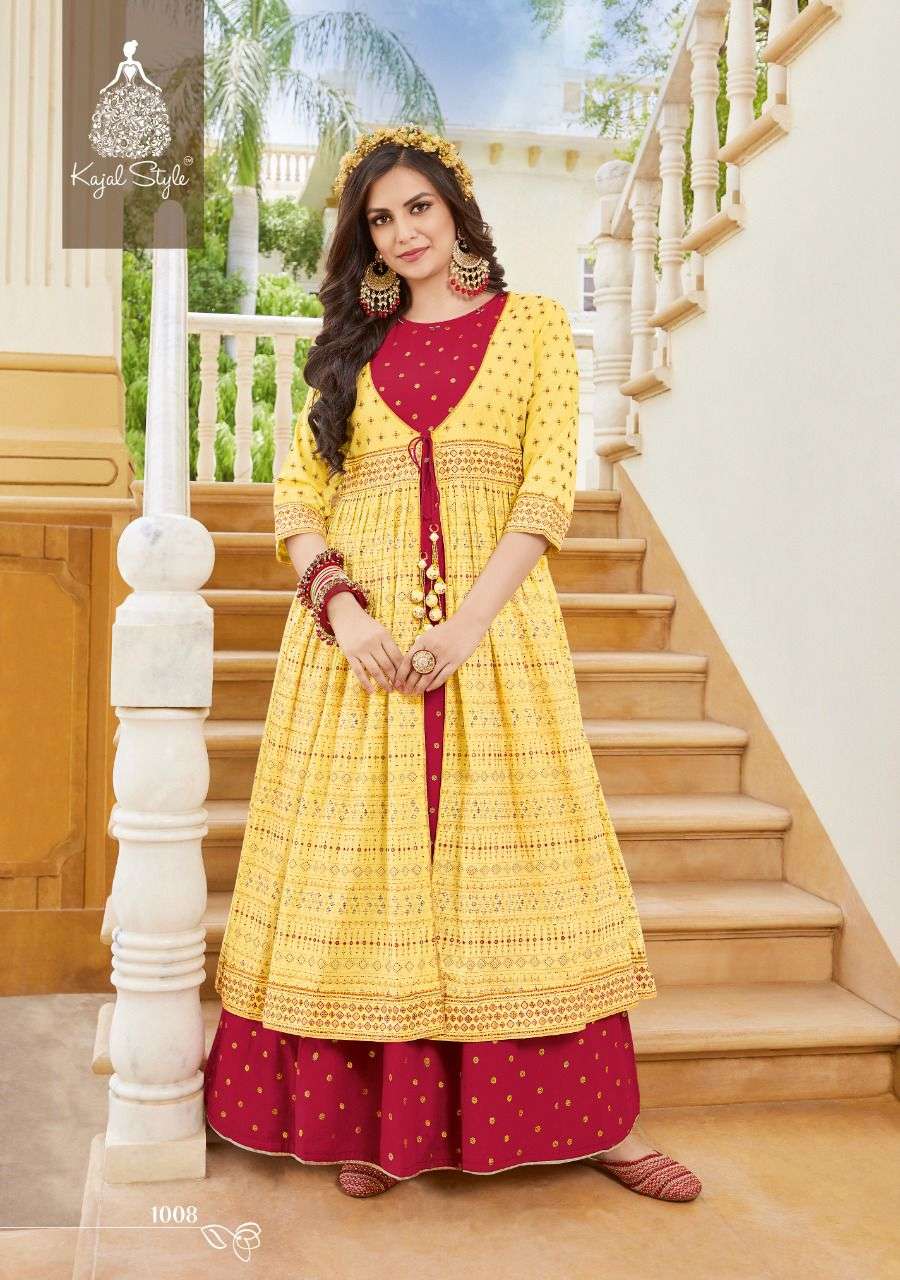 SRUG VOL-1 BY KAJAL STYLE 1001 TO 1008 SERIES BEAUTIFUL STYLISH FANCY COLORFUL CASUAL WEAR & ETHNIC WEAR COTTON PRINT GOWNS WITH SHRUG AT WHOLESALE PRICE