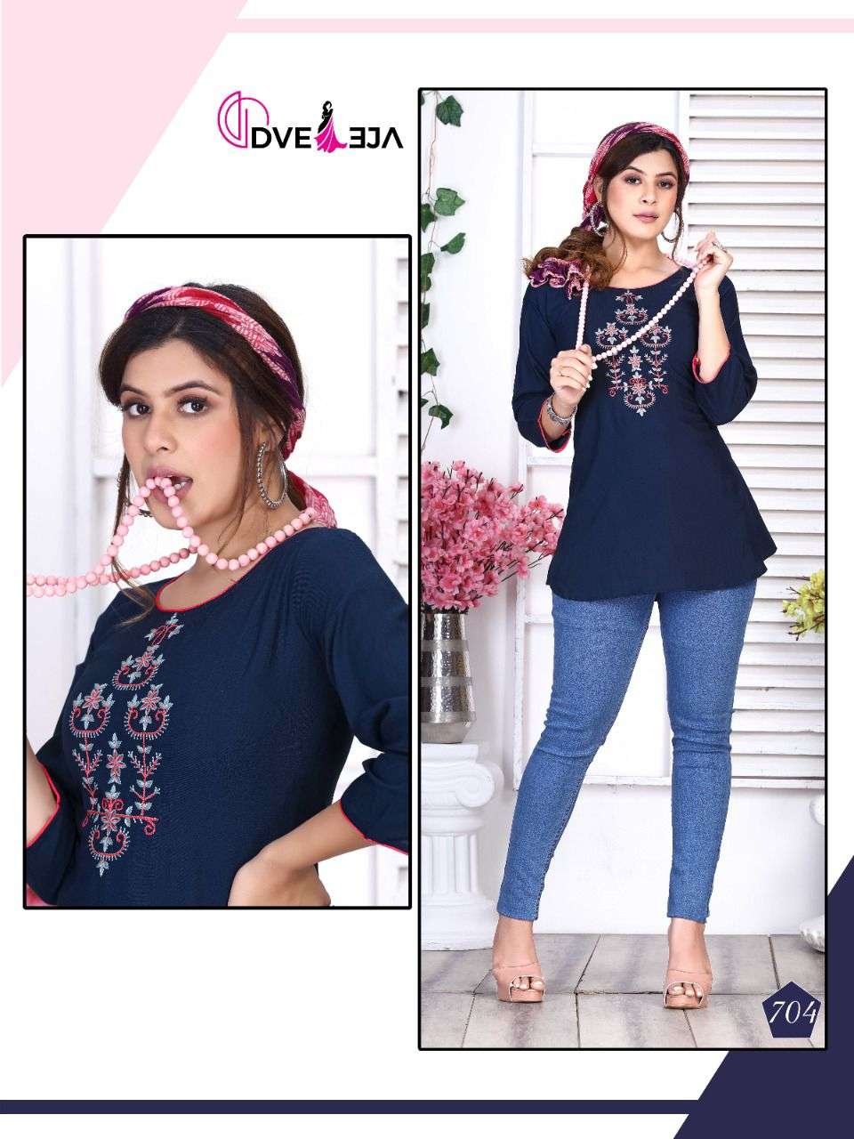 JENNIFER BY DVEEJA 701 TO 706 SERIES BEAUTIFUL STYLISH FANCY COLORFUL CASUAL WEAR & ETHNIC WEAR HEAVY RAYON EMBROIDERED TOPS AT WHOLESALE PRICE