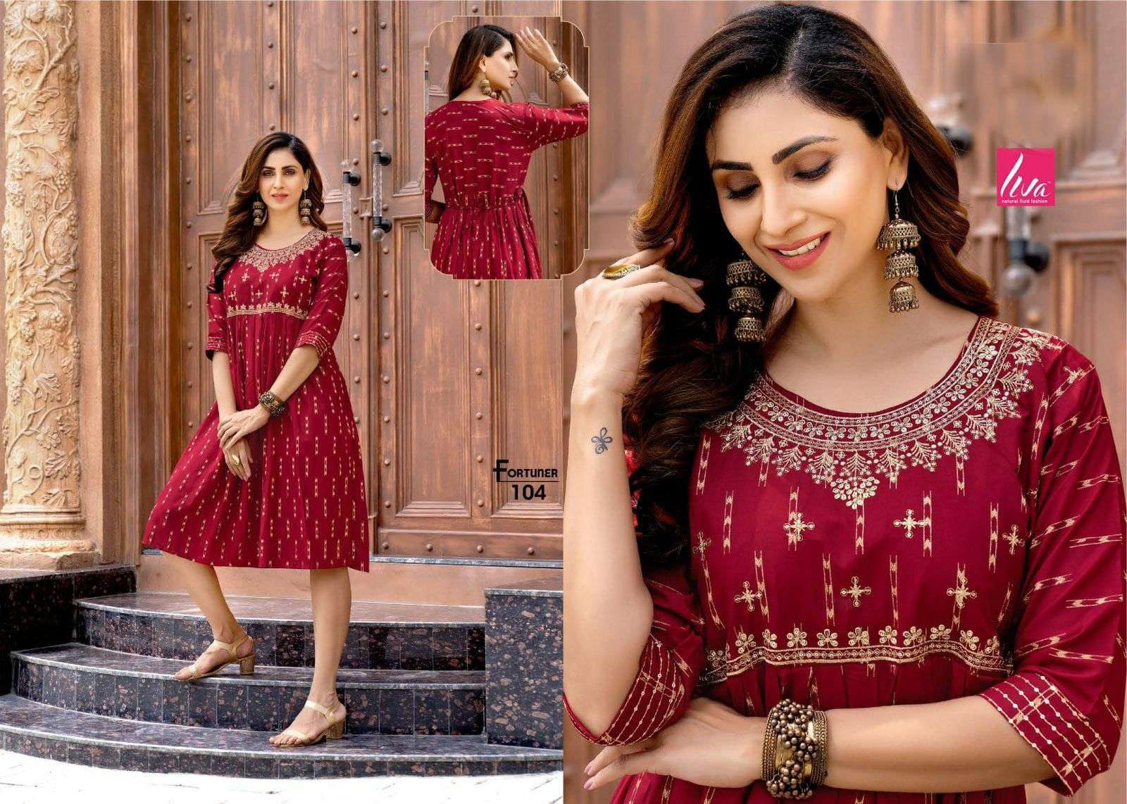 FORTUNER BY LIVA 101 TO 108 SERIES DESIGNER STYLISH FANCY COLORFUL BEAUTIFUL PARTY WEAR & ETHNIC WEAR COLLECTION PURE RAYON KURTIS AT WHOLESALE PRICE