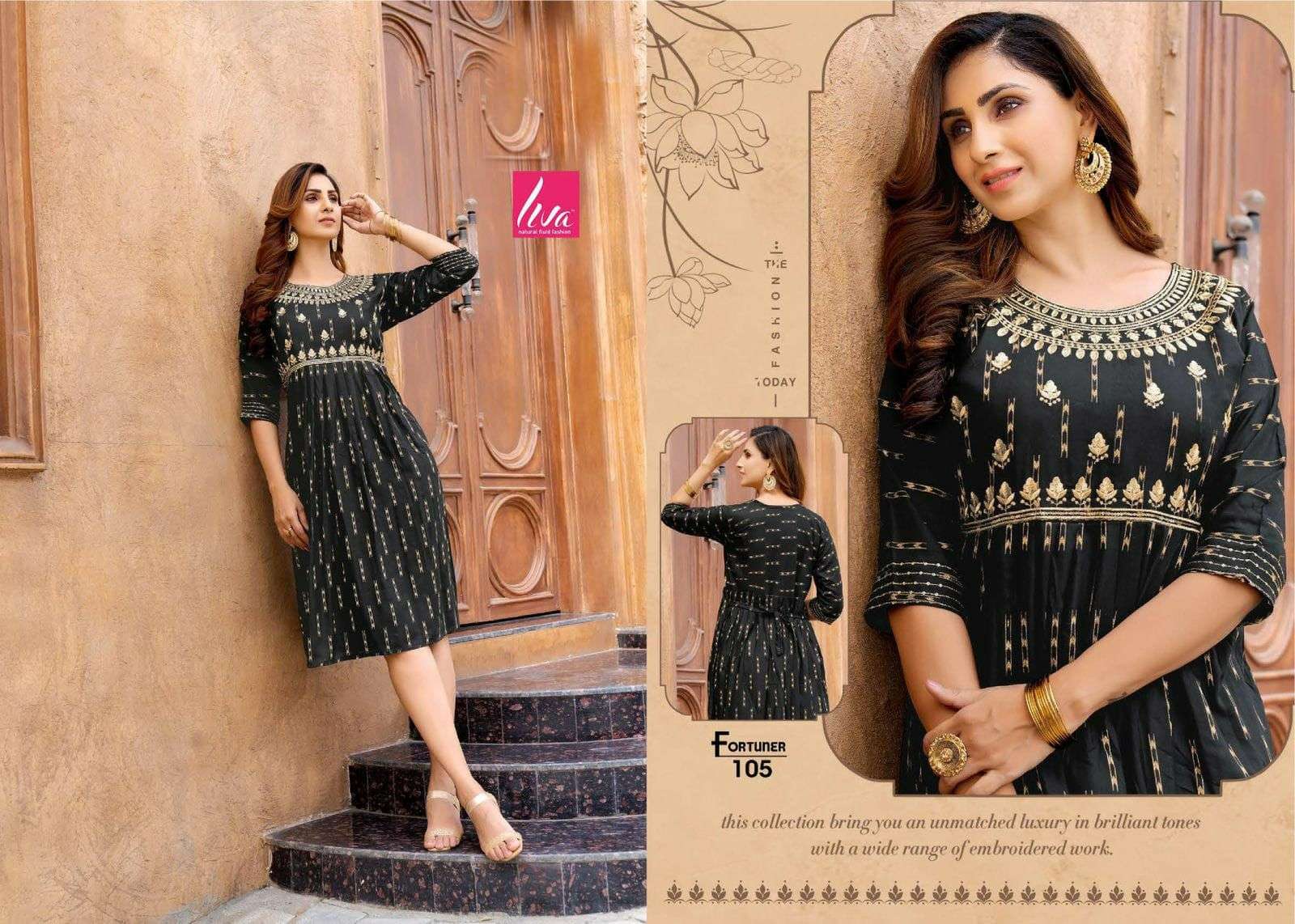 FORTUNER BY LIVA 101 TO 108 SERIES DESIGNER STYLISH FANCY COLORFUL BEAUTIFUL PARTY WEAR & ETHNIC WEAR COLLECTION PURE RAYON KURTIS AT WHOLESALE PRICE