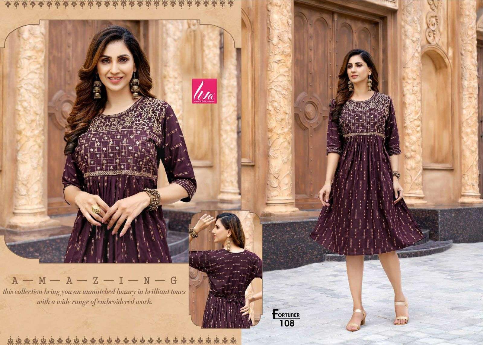 FORTUNER BY LIVA 101 TO 108 SERIES DESIGNER STYLISH FANCY COLORFUL BEAUTIFUL PARTY WEAR & ETHNIC WEAR COLLECTION PURE RAYON KURTIS AT WHOLESALE PRICE