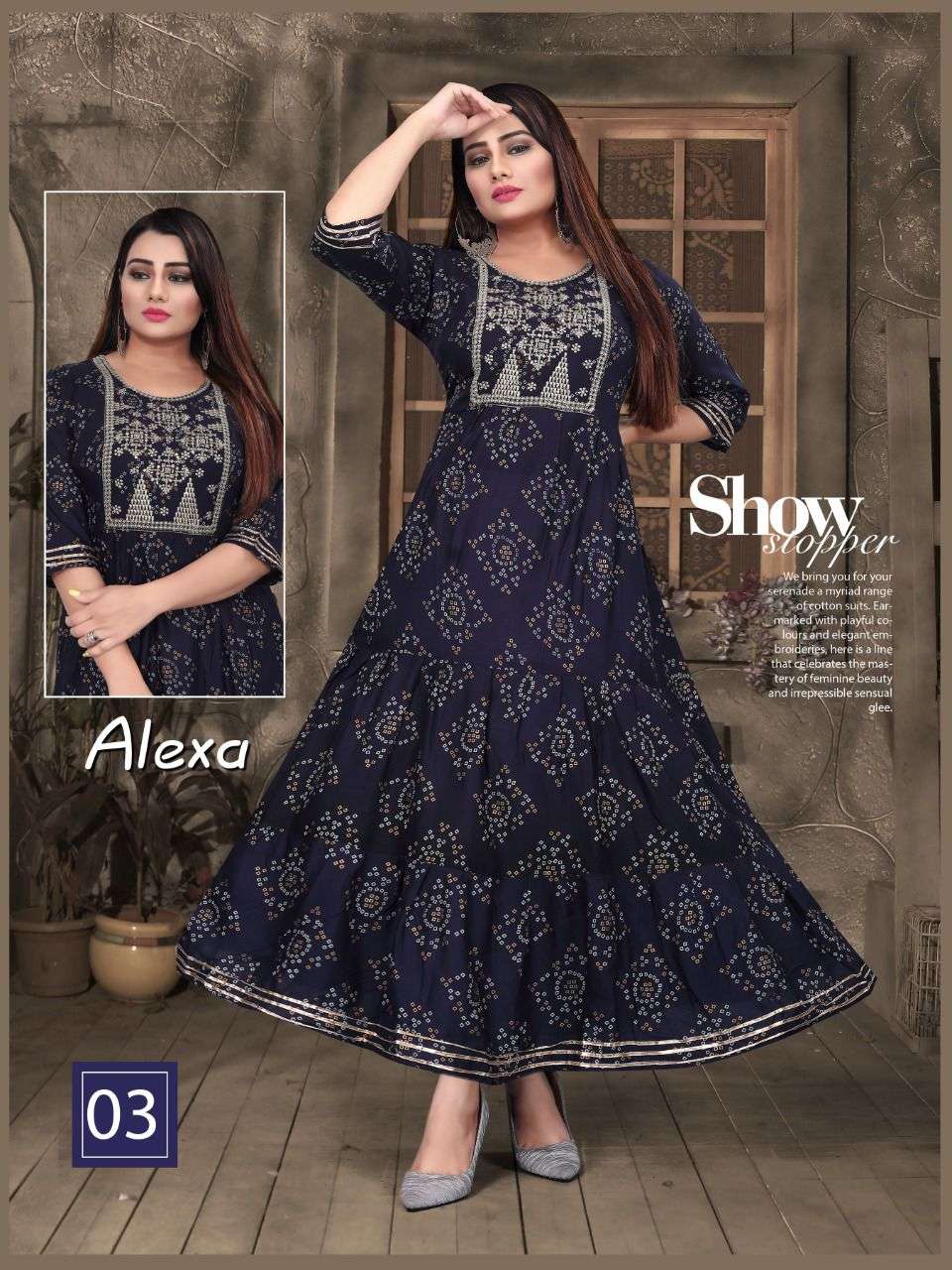 ALEXA BY AAGYA 01 TO 10 SERIES DESIGNER STYLISH FANCY COLORFUL BEAUTIFUL PARTY WEAR & ETHNIC WEAR COLLECTION RAYON GOLD PRINT KURTIS AT WHOLESALE PRICE