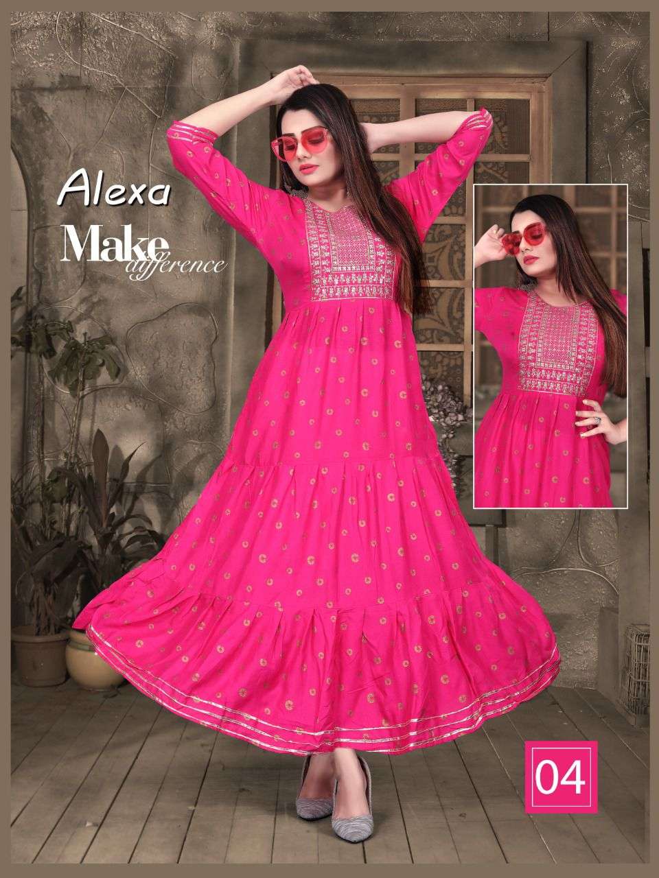 ALEXA BY AAGYA 01 TO 10 SERIES DESIGNER STYLISH FANCY COLORFUL BEAUTIFUL PARTY WEAR & ETHNIC WEAR COLLECTION RAYON GOLD PRINT KURTIS AT WHOLESALE PRICE