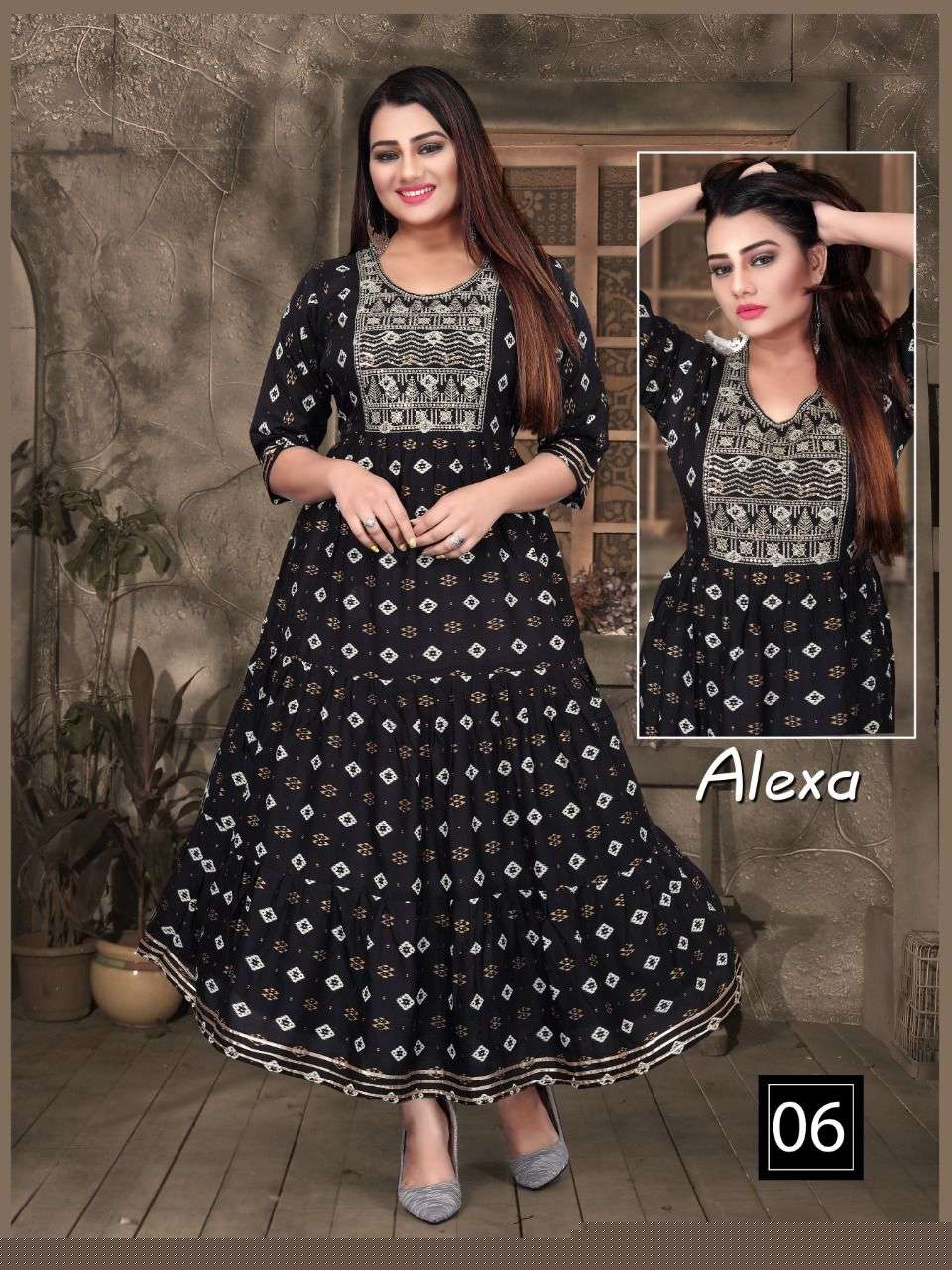 ALEXA BY AAGYA 01 TO 10 SERIES DESIGNER STYLISH FANCY COLORFUL BEAUTIFUL PARTY WEAR & ETHNIC WEAR COLLECTION RAYON GOLD PRINT KURTIS AT WHOLESALE PRICE