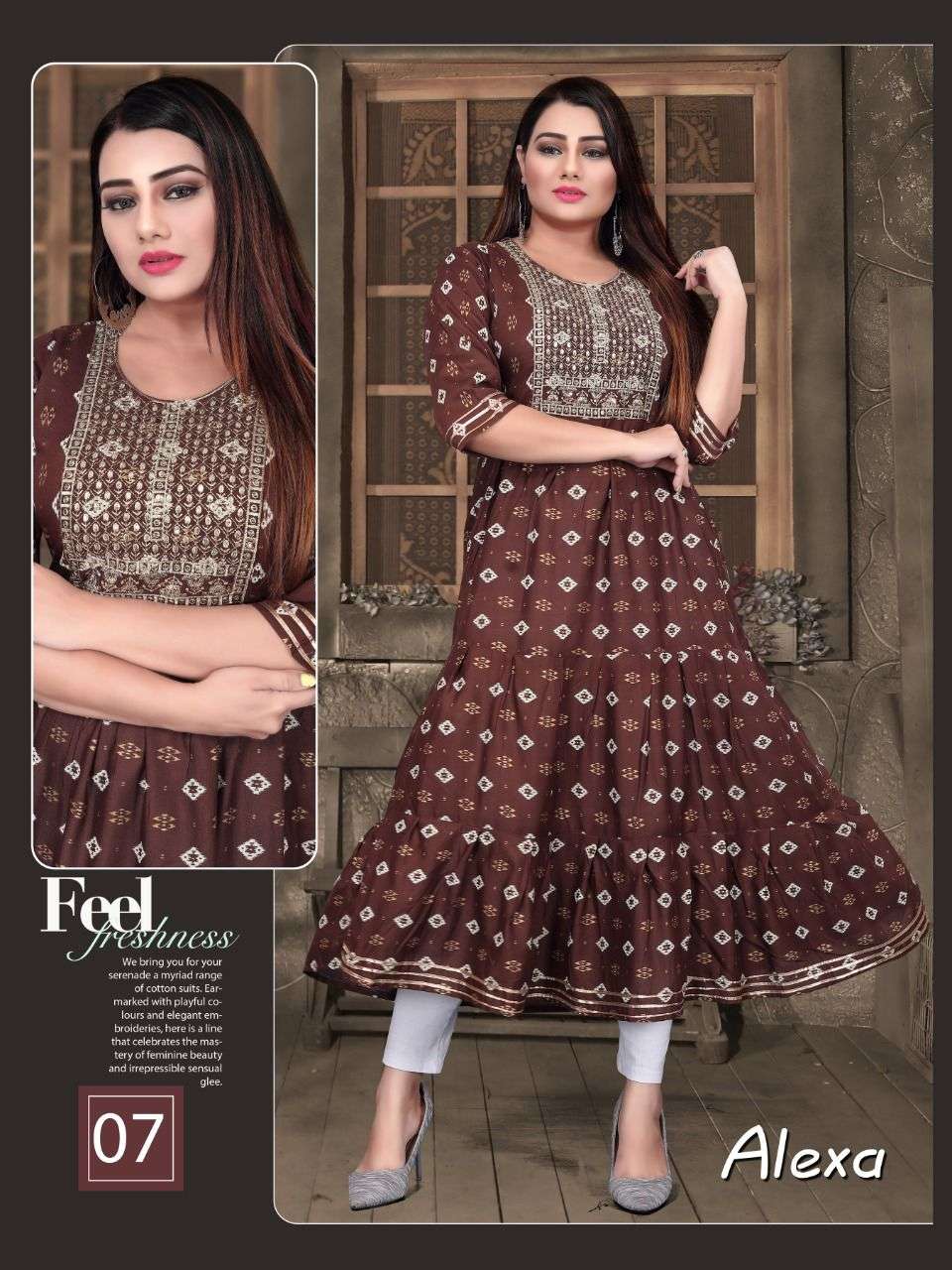 ALEXA BY AAGYA 01 TO 10 SERIES DESIGNER STYLISH FANCY COLORFUL BEAUTIFUL PARTY WEAR & ETHNIC WEAR COLLECTION RAYON GOLD PRINT KURTIS AT WHOLESALE PRICE