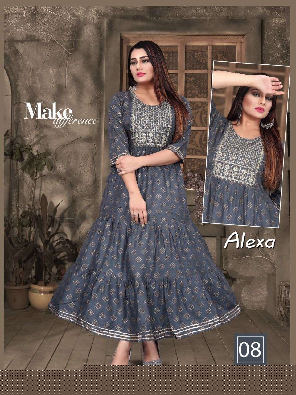 ALEXA BY AAGYA 01 TO 10 SERIES DESIGNER STYLISH FANCY COLORFUL BEAUTIFUL PARTY WEAR & ETHNIC WEAR COLLECTION RAYON GOLD PRINT KURTIS AT WHOLESALE PRICE