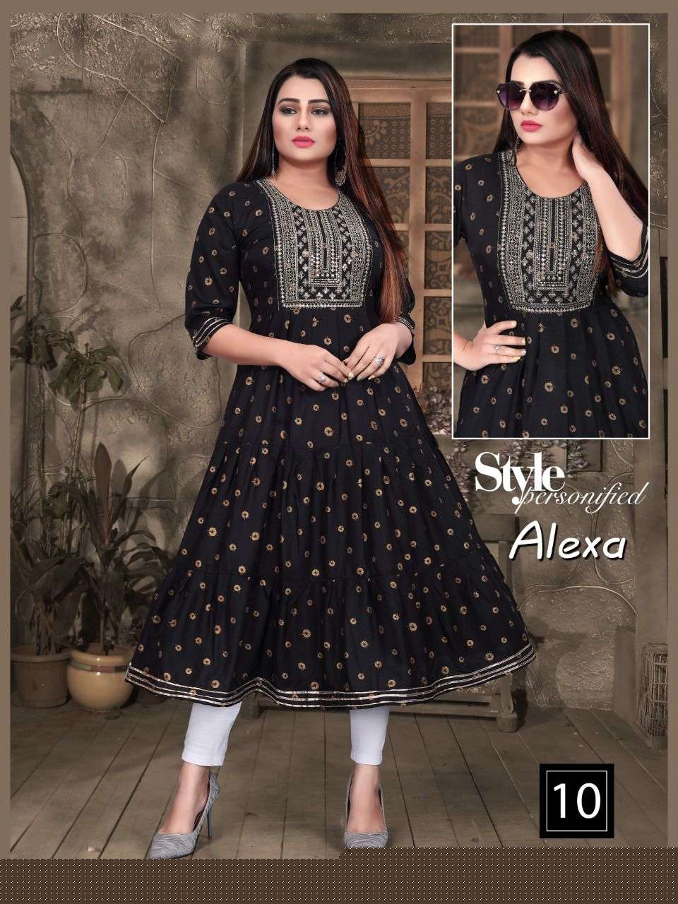ALEXA BY AAGYA 01 TO 10 SERIES DESIGNER STYLISH FANCY COLORFUL BEAUTIFUL PARTY WEAR & ETHNIC WEAR COLLECTION RAYON GOLD PRINT KURTIS AT WHOLESALE PRICE