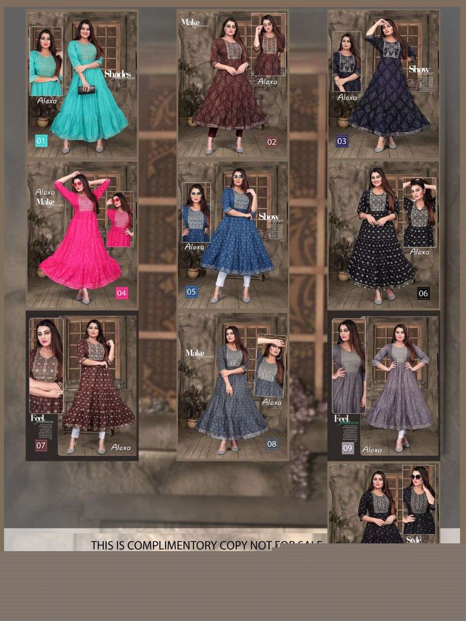 ALEXA BY AAGYA 01 TO 10 SERIES DESIGNER STYLISH FANCY COLORFUL BEAUTIFUL PARTY WEAR & ETHNIC WEAR COLLECTION RAYON GOLD PRINT KURTIS AT WHOLESALE PRICE