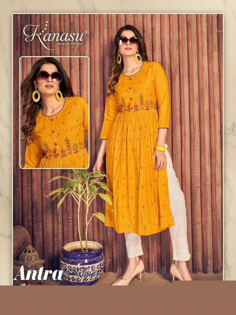 ANTRA BY KANASU 1001 TO 1008 SERIES DESIGNER STYLISH FANCY COLORFUL BEAUTIFUL PARTY WEAR & ETHNIC WEAR COLLECTION PURE RAYON KURTIS AT WHOLESALE PRICE