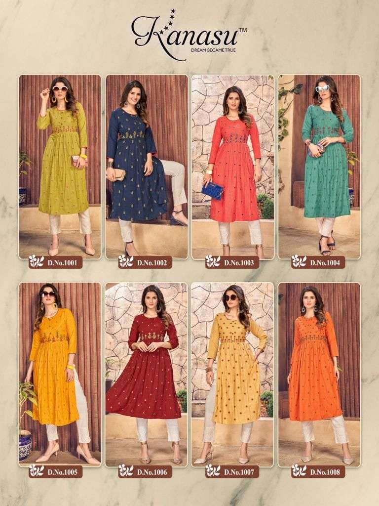 ANTRA BY KANASU 1001 TO 1008 SERIES DESIGNER STYLISH FANCY COLORFUL BEAUTIFUL PARTY WEAR & ETHNIC WEAR COLLECTION PURE RAYON KURTIS AT WHOLESALE PRICE