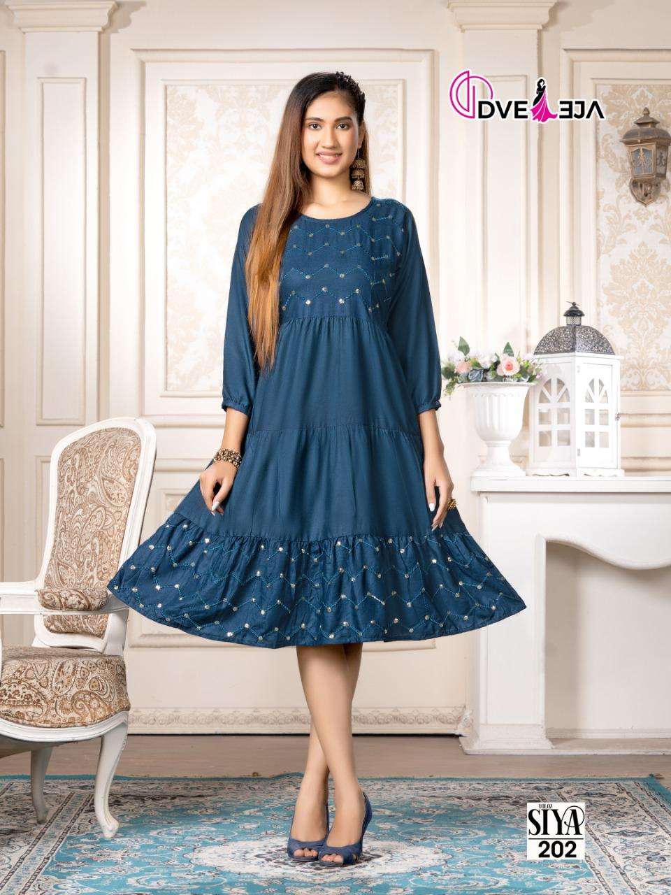 SIYA VOL-2 BY DVEEJA 201 TO 207 SERIES DESIGNER STYLISH FANCY COLORFUL BEAUTIFUL PARTY WEAR & ETHNIC WEAR COLLECTION HEAVY RAYON KURTIS AT WHOLESALE PRICE