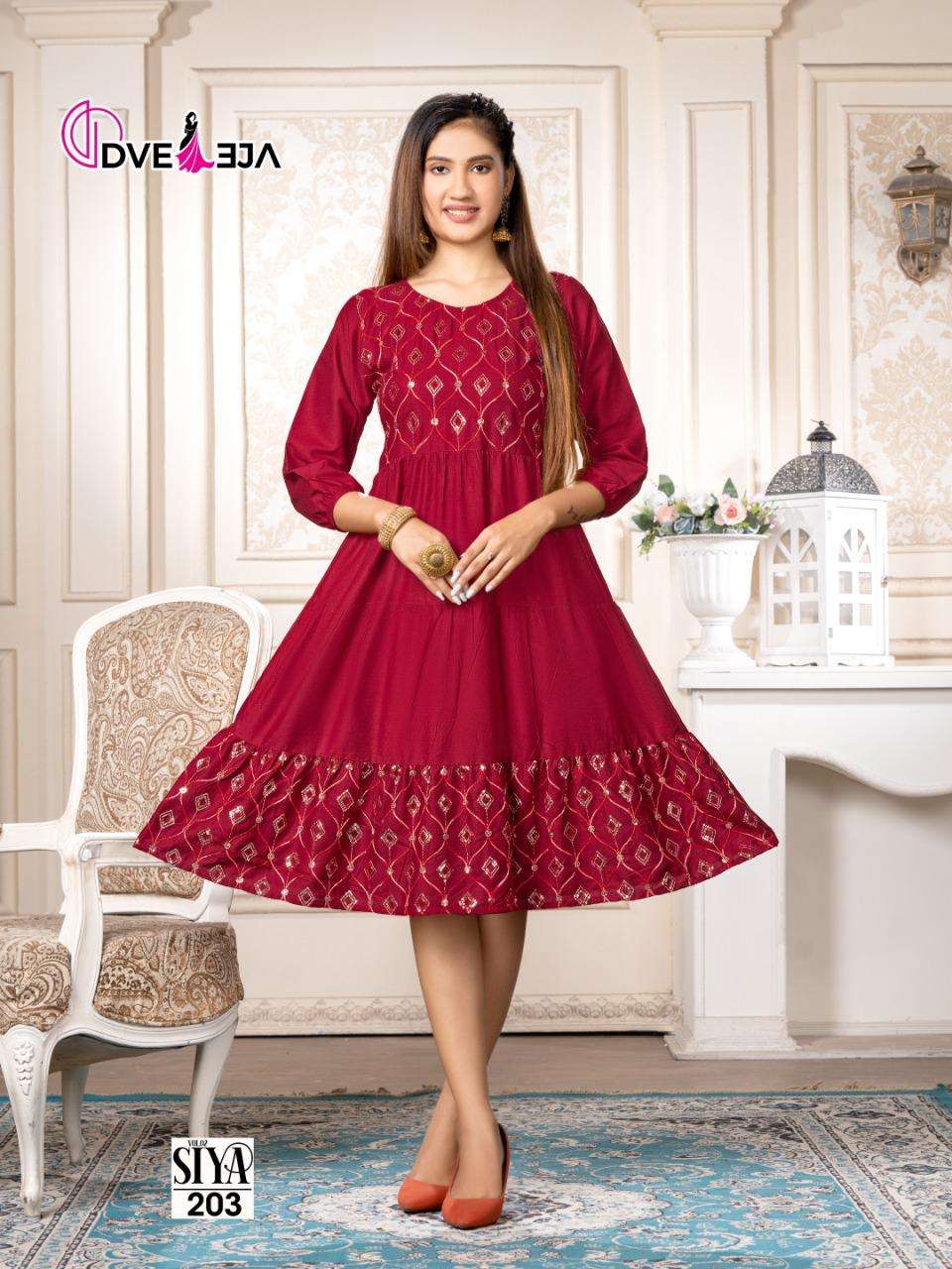 SIYA VOL-2 BY DVEEJA 201 TO 207 SERIES DESIGNER STYLISH FANCY COLORFUL BEAUTIFUL PARTY WEAR & ETHNIC WEAR COLLECTION HEAVY RAYON KURTIS AT WHOLESALE PRICE