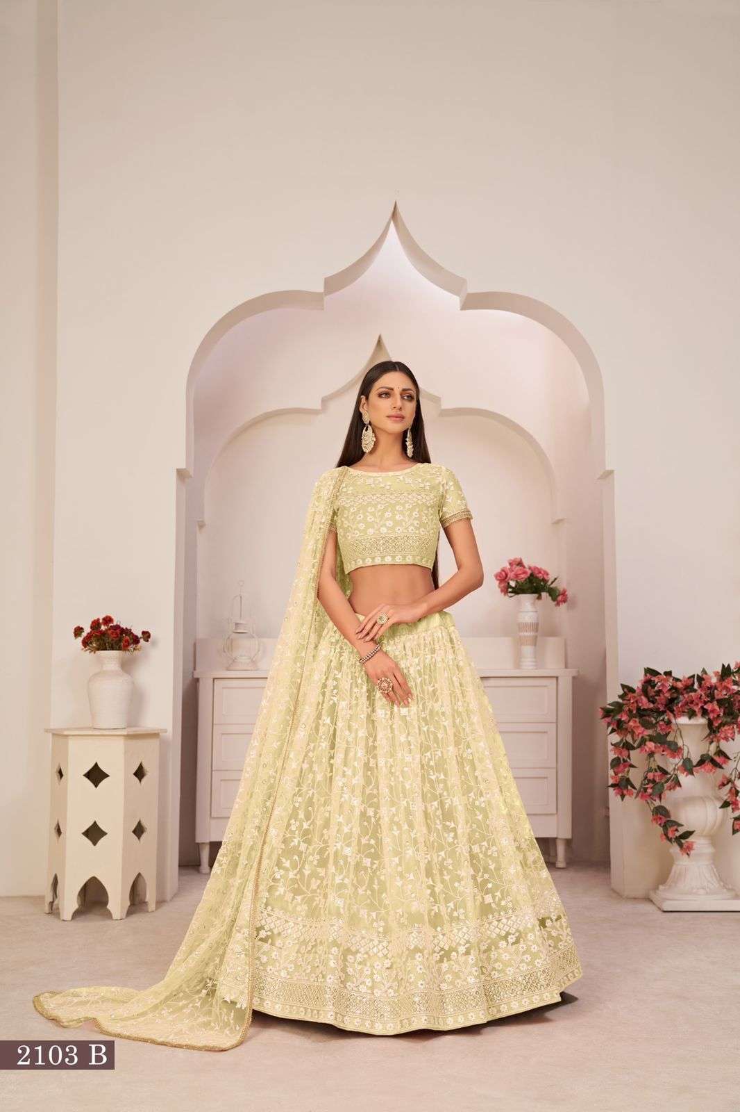 PANVI 2103 COLOURS BY PANVI 2103 TO 2103-C SERIES INDIAN TRADITIONAL BEAUTIFUL STYLISH DESIGNER BANARASI SILK JACQUARD EMBROIDERED PARTY WEAR MONO NET LEHENGAS AT WHOLESALE PRICE