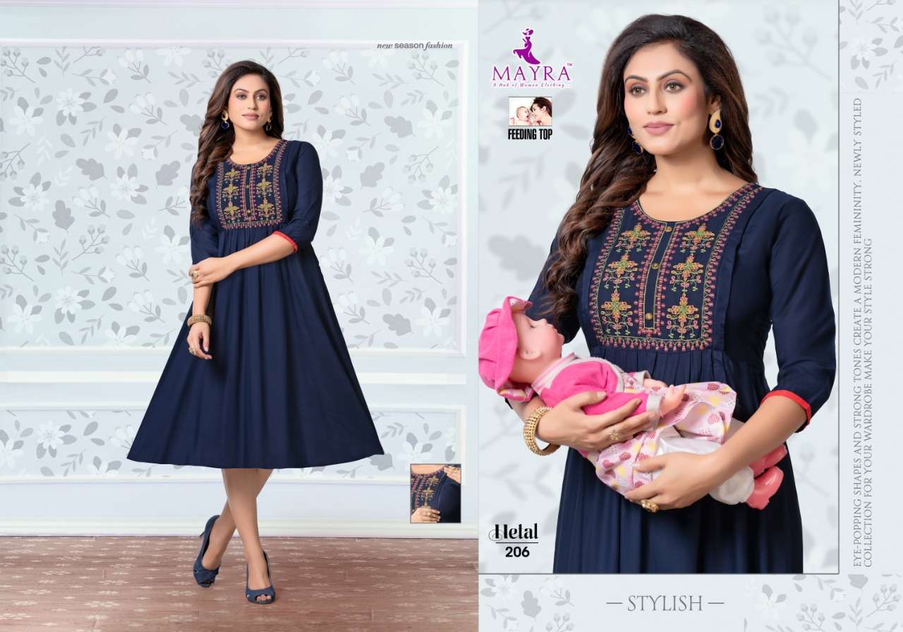 HETAL BY MAYRA 201 TO 208 SERIES DESIGNER STYLISH FANCY COLORFUL BEAUTIFUL PARTY WEAR & ETHNIC WEAR COLLECTION RAYON KURTIS AT WHOLESALE PRICE