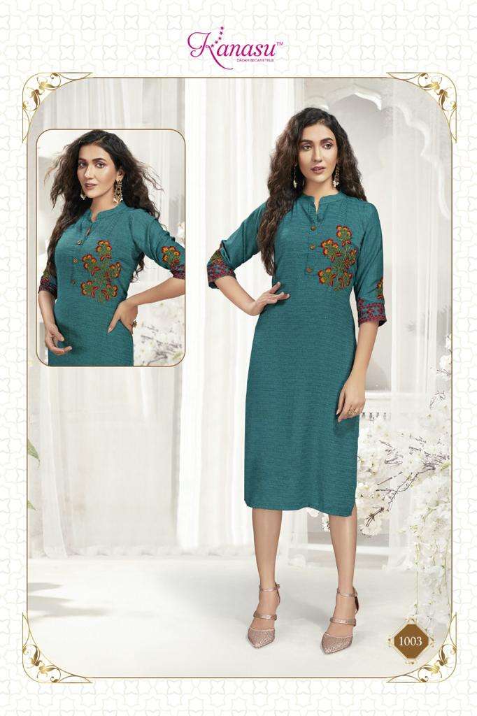 ROOHI VOL-2 BY KANASU 1001 TO 1008 SERIES DESIGNER STYLISH FANCY COLORFUL BEAUTIFUL PARTY WEAR & ETHNIC WEAR COLLECTION RAYON WITH WORK KURTIS AT WHOLESALE PRICE