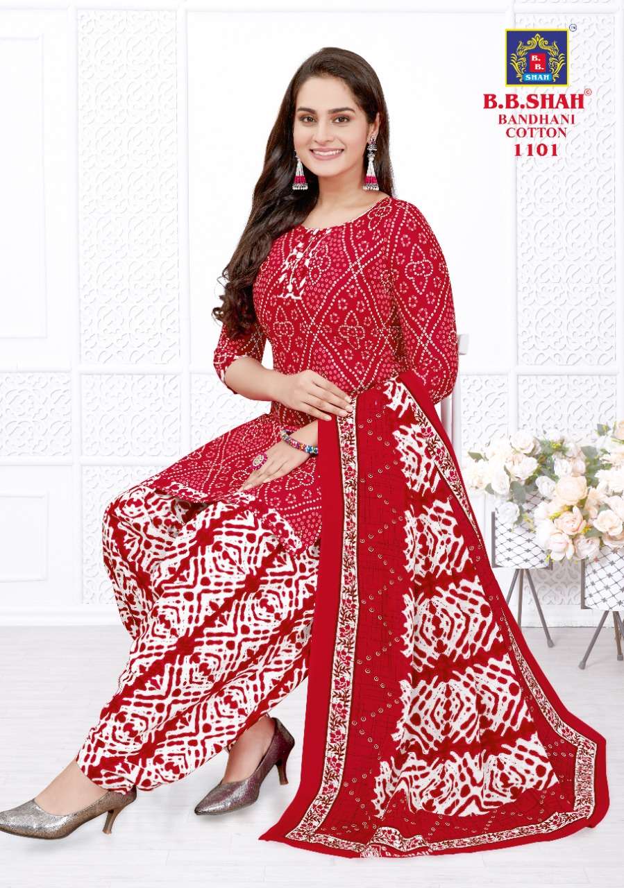 BANDHANI COTTON VOL-1 BY B B SHAH 1101 TO 1115 SERIES BEAUTIFUL PATIYALA SUITS COLORFUL STYLISH FANCY CASUAL WEAR & ETHNIC WEAR COTTON PRINT DRESSES AT WHOLESALE PRICE