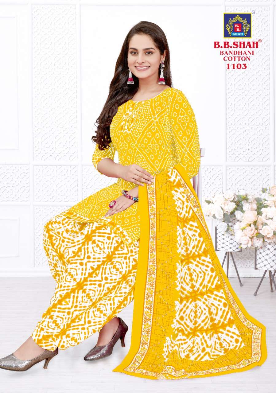 BANDHANI COTTON VOL-1 BY B B SHAH 1101 TO 1115 SERIES BEAUTIFUL PATIYALA SUITS COLORFUL STYLISH FANCY CASUAL WEAR & ETHNIC WEAR COTTON PRINT DRESSES AT WHOLESALE PRICE