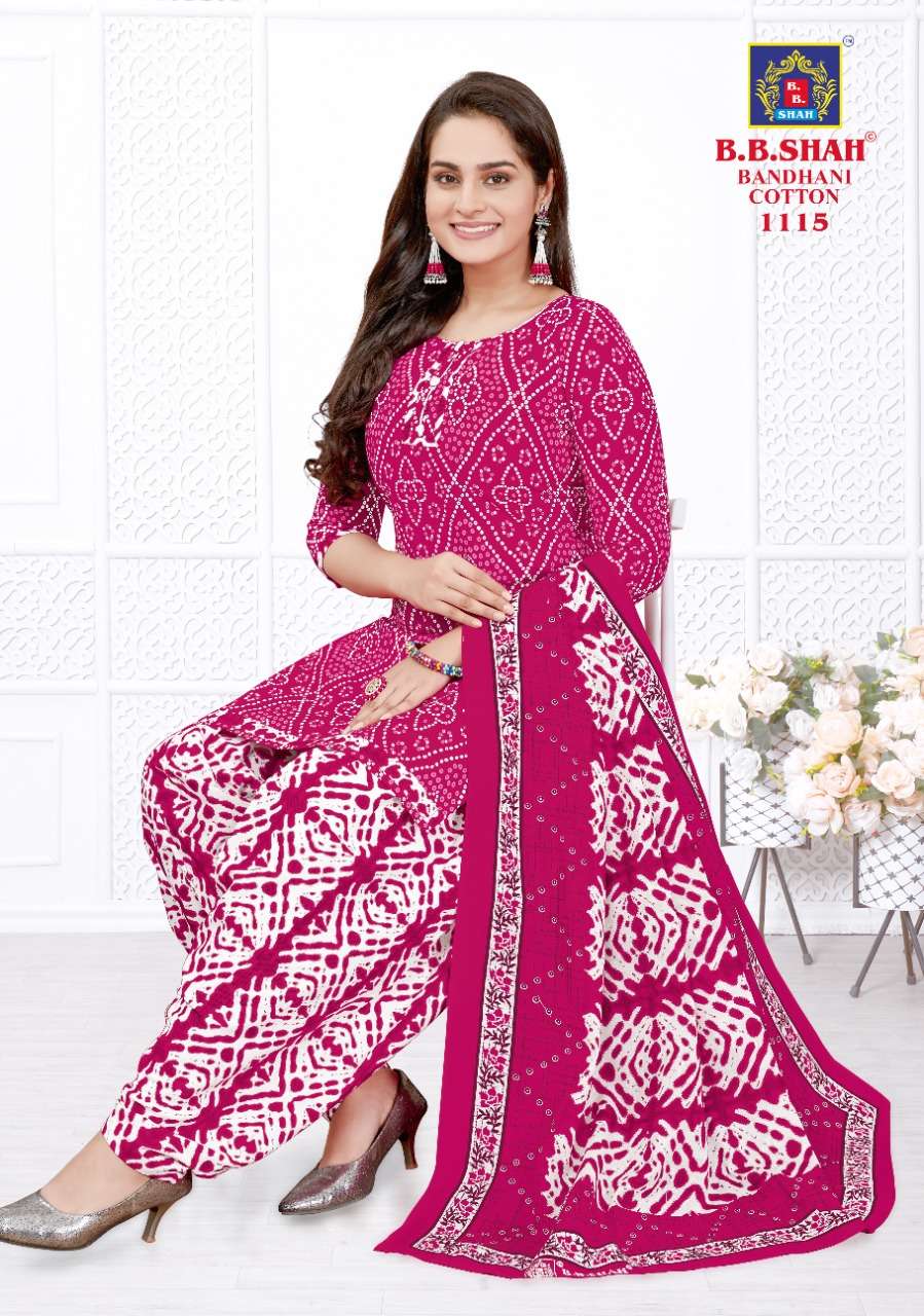 BANDHANI COTTON VOL-1 BY B B SHAH 1101 TO 1115 SERIES BEAUTIFUL PATIYALA SUITS COLORFUL STYLISH FANCY CASUAL WEAR & ETHNIC WEAR COTTON PRINT DRESSES AT WHOLESALE PRICE