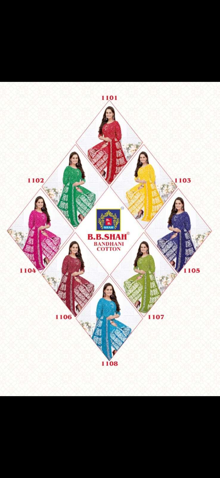 BANDHANI COTTON VOL-1 BY B B SHAH 1101 TO 1115 SERIES BEAUTIFUL PATIYALA SUITS COLORFUL STYLISH FANCY CASUAL WEAR & ETHNIC WEAR COTTON PRINT DRESSES AT WHOLESALE PRICE