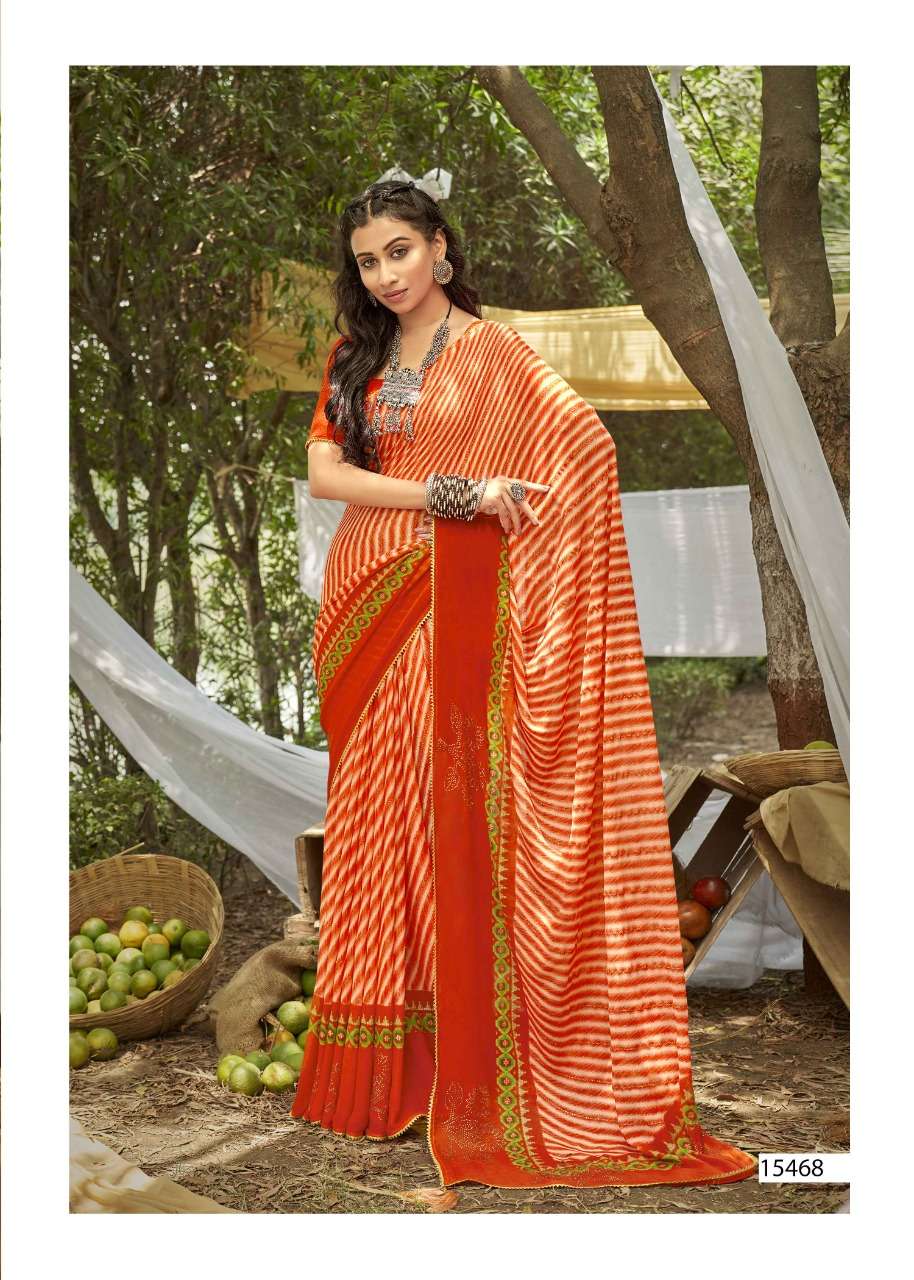 PLANT BY VALLABHI PRINTS 15461 TO 15468 SERIES INDIAN TRADITIONAL WEAR COLLECTION BEAUTIFUL STYLISH FANCY COLORFUL PARTY WEAR & OCCASIONAL WEAR GEORGETTE SAREES AT WHOLESALE PRICE