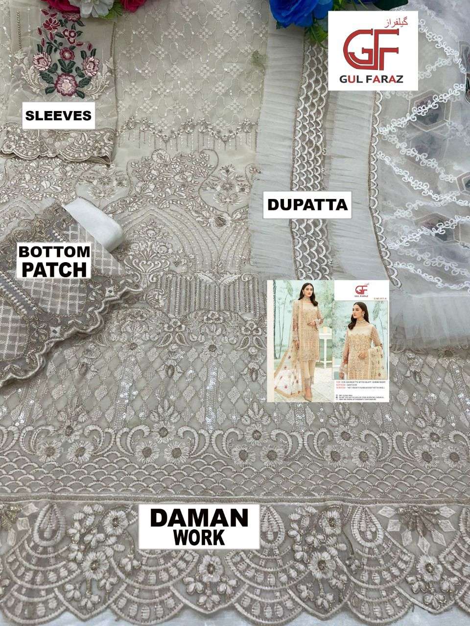 GUL FARAZ 517 COLOURS BY GUL FARAZ 517-A TO 517-D SERIES BEAUTIFUL PAKISTANI SUITS COLORFUL STYLISH FANCY CASUAL WEAR & ETHNIC WEAR GEORGETTE EMBROIDERED DRESSES AT WHOLESALE PRICE