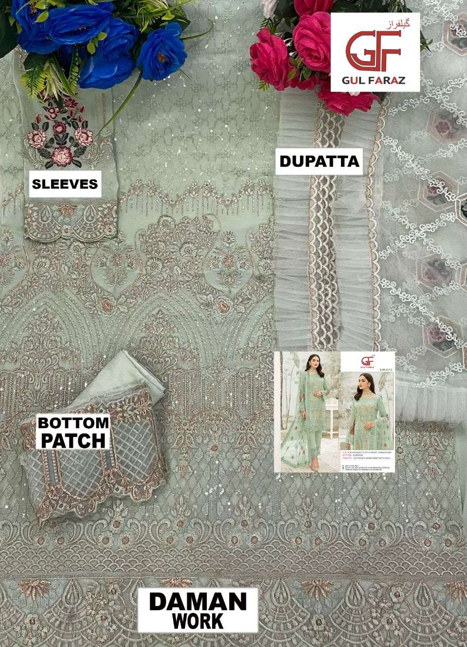 GUL FARAZ 517 COLOURS BY GUL FARAZ 517-A TO 517-D SERIES BEAUTIFUL PAKISTANI SUITS COLORFUL STYLISH FANCY CASUAL WEAR & ETHNIC WEAR GEORGETTE EMBROIDERED DRESSES AT WHOLESALE PRICE