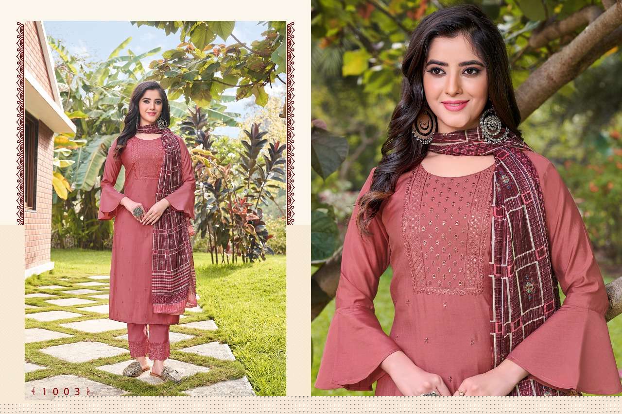 KALISTA BY HARIYAALI 1001 TO 1008 SERIES BEAUTIFUL SUITS COLORFUL STYLISH FANCY CASUAL WEAR & ETHNIC WEAR VISCOSE SILK DRESSES AT WHOLESALE PRICE
