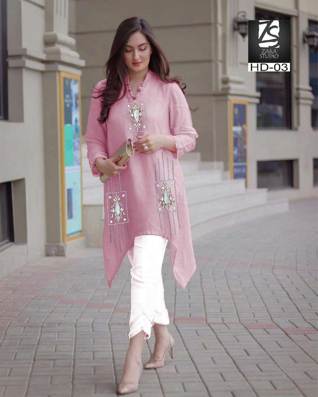 HD-03 COLOURS BY ZS 03-A TO 03-C SERIES DESIGNER STYLISH FANCY COLORFUL BEAUTIFUL PARTY WEAR & ETHNIC WEAR COLLECTION FAUX GEORGETTE KURTIS WITH BOTTOM AT WHOLESALE PRICE