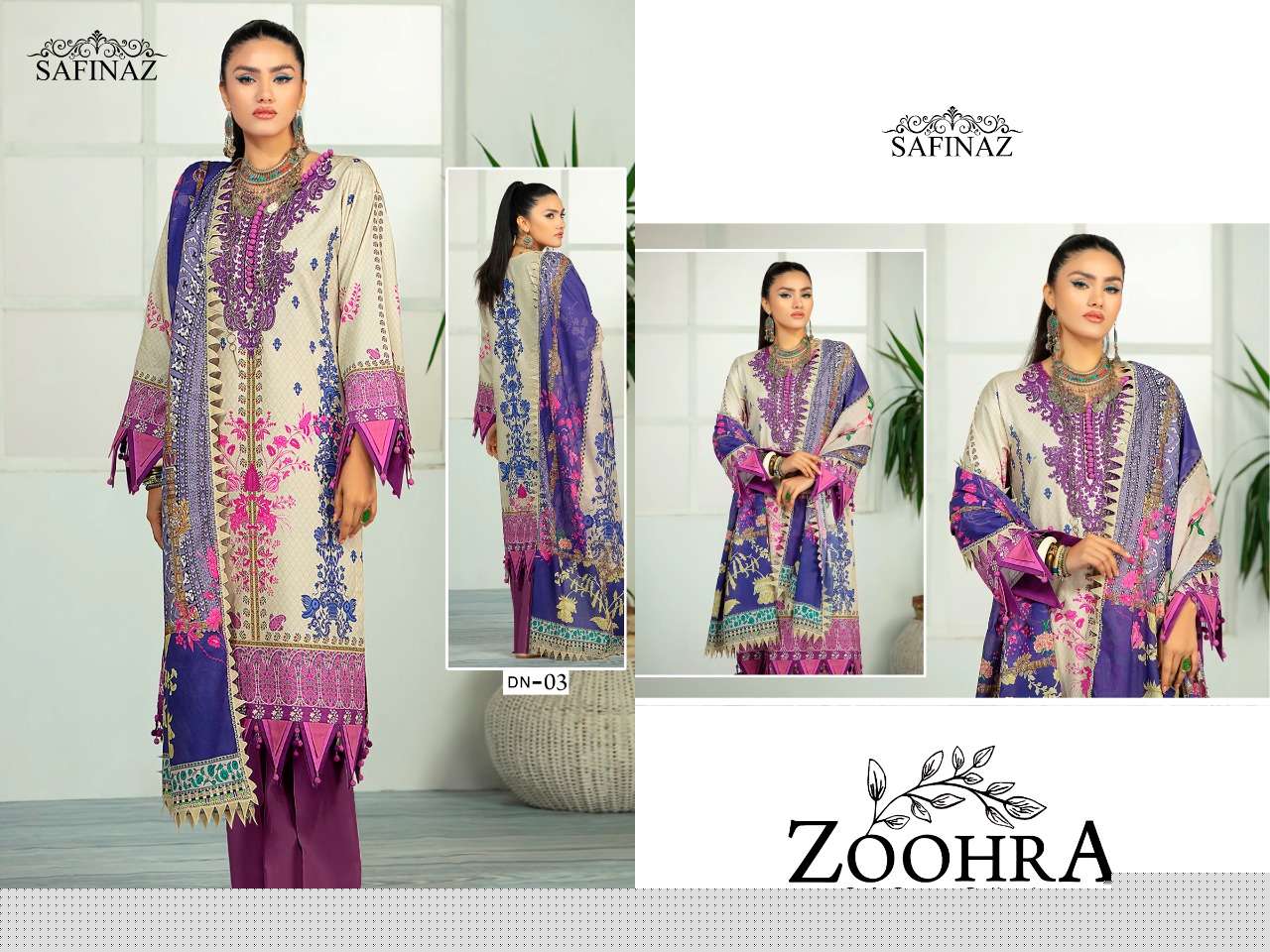 ZOOHRA BY SAFINAZ 01 TO 06 SERIES BEAUTIFUL SUITS COLORFUL STYLISH FANCY CASUAL WEAR & ETHNIC WEAR SOFT COTTON DRESSES AT WHOLESALE PRICE