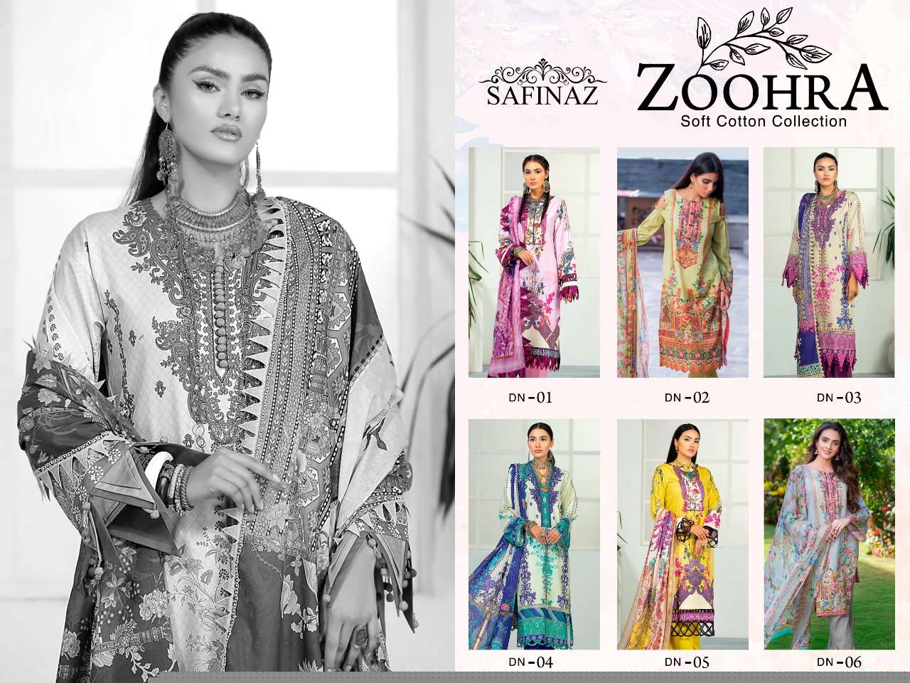 ZOOHRA BY SAFINAZ 01 TO 06 SERIES BEAUTIFUL SUITS COLORFUL STYLISH FANCY CASUAL WEAR & ETHNIC WEAR SOFT COTTON DRESSES AT WHOLESALE PRICE