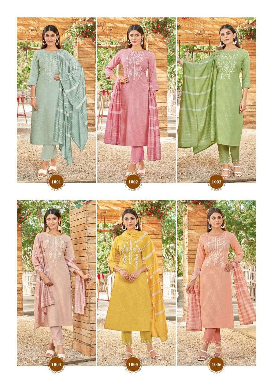 PEARL BY PINK MIRROR 1001 TO 1006 SERIES BEAUTIFUL SUITS COLORFUL STYLISH FANCY CASUAL WEAR & ETHNIC WEAR VISCOSE EMBROIDERED DRESSES AT WHOLESALE PRICE