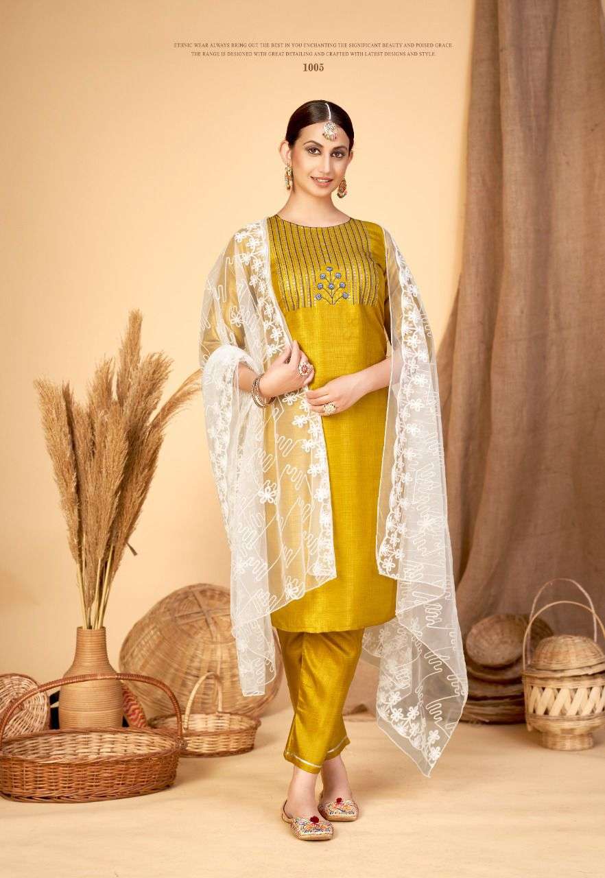 NAARI BY RAZZO EXPORTS 1001 TO 1006 SERIES BEAUTIFUL SUITS COLORFUL STYLISH FANCY CASUAL WEAR & ETHNIC WEAR SILK DRESSES AT WHOLESALE PRICE
