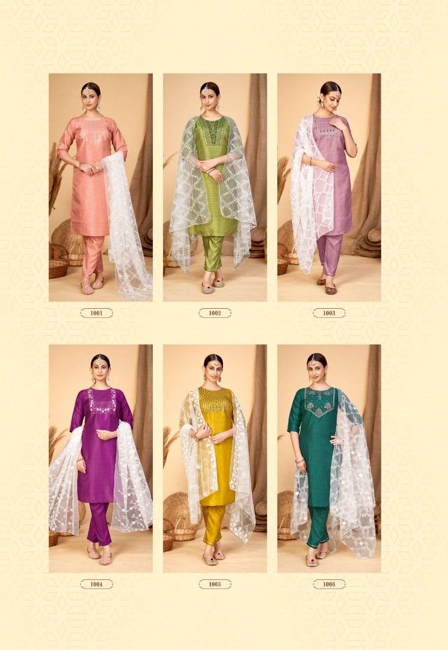 NAARI BY RAZZO EXPORTS 1001 TO 1006 SERIES BEAUTIFUL SUITS COLORFUL STYLISH FANCY CASUAL WEAR & ETHNIC WEAR SILK DRESSES AT WHOLESALE PRICE