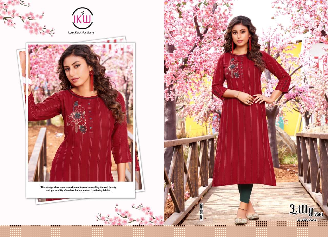LILLY VOL-1 BY IKW 001 TO 008 SERIES DESIGNER STYLISH FANCY COLORFUL BEAUTIFUL PARTY WEAR & ETHNIC WEAR COLLECTION VISCOSE KURTIS AT WHOLESALE PRICE