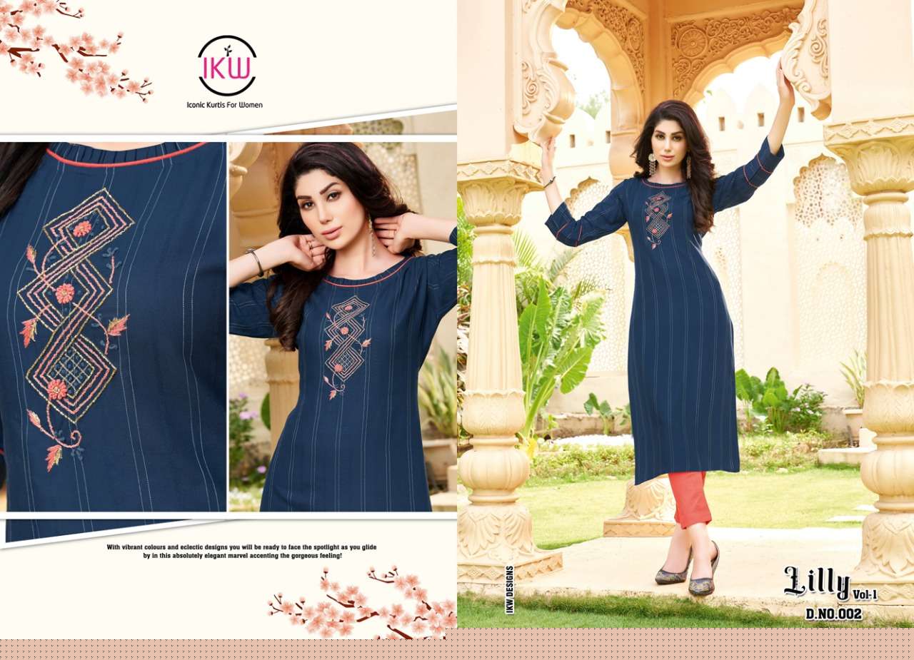 LILLY VOL-1 BY IKW 001 TO 008 SERIES DESIGNER STYLISH FANCY COLORFUL BEAUTIFUL PARTY WEAR & ETHNIC WEAR COLLECTION VISCOSE KURTIS AT WHOLESALE PRICE